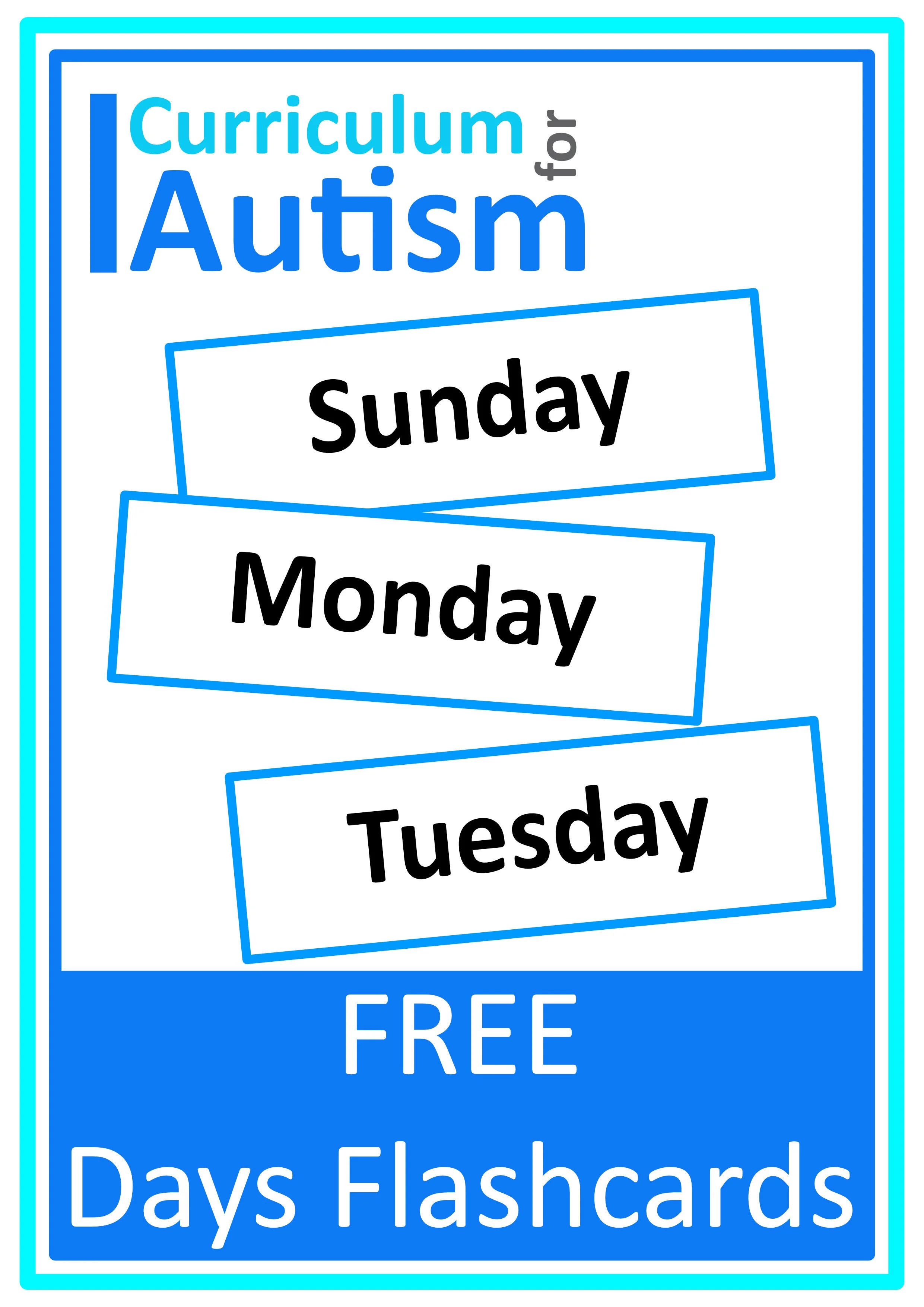 FREE Days of the Week Flashcards - Autism Calendar Skills