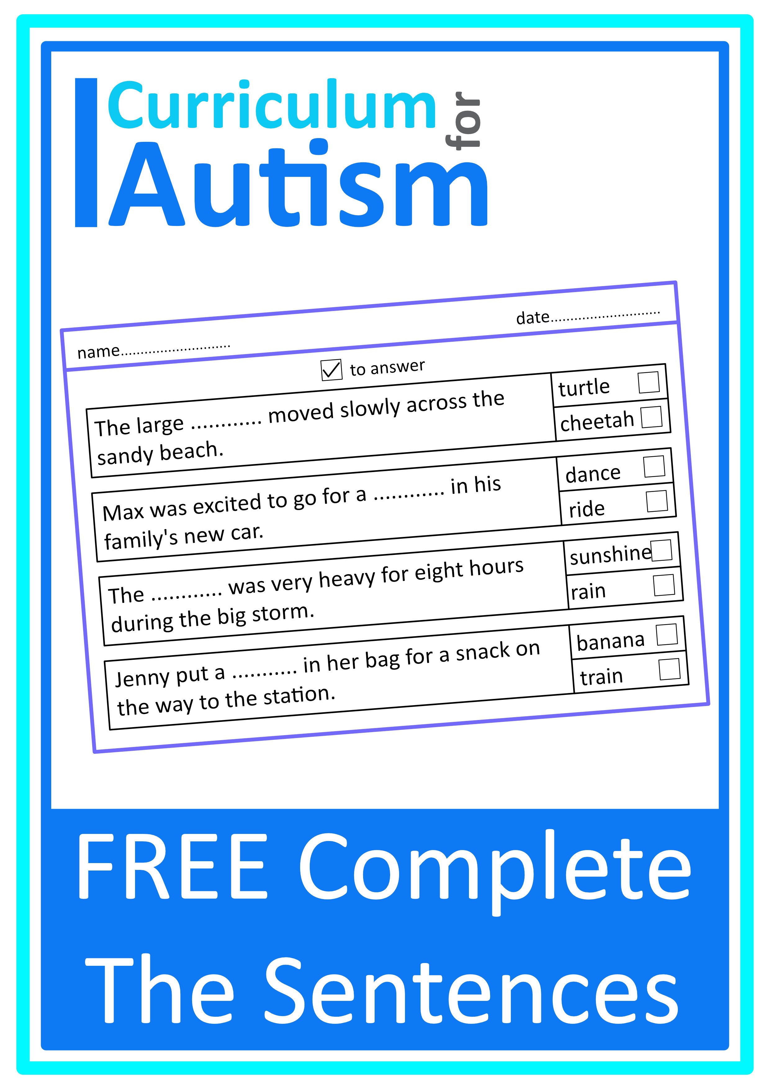 FREE Complete the Sentences Worksheet - Autism Language