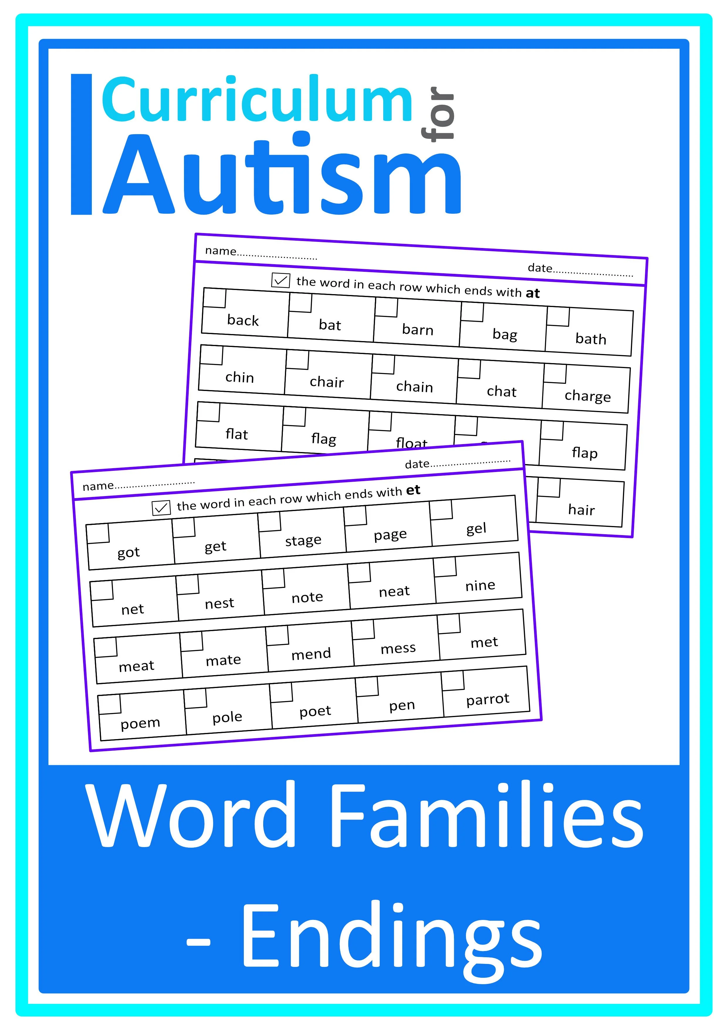Word Families Phonics Worksheets - Autism Reading