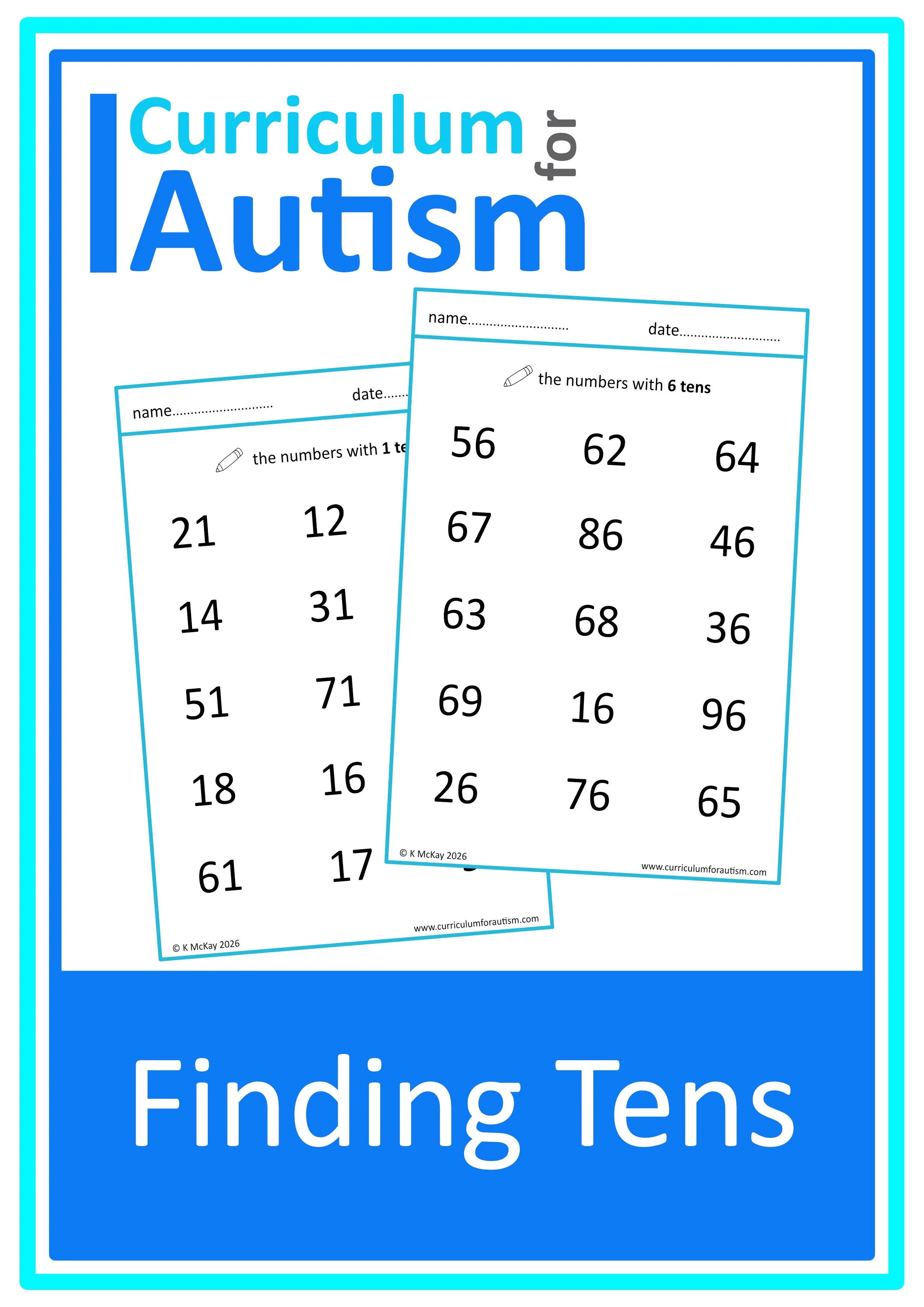 Place Value Finding Tens Worksheets - Autism Math