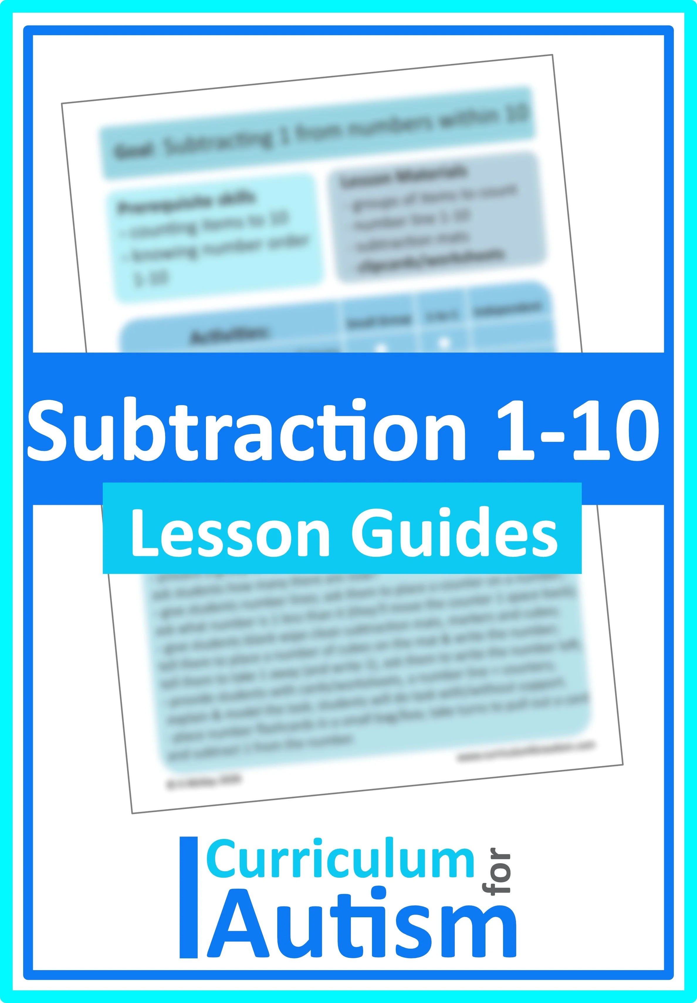 Subtraction 1-10 Lesson Guides - Autism Math