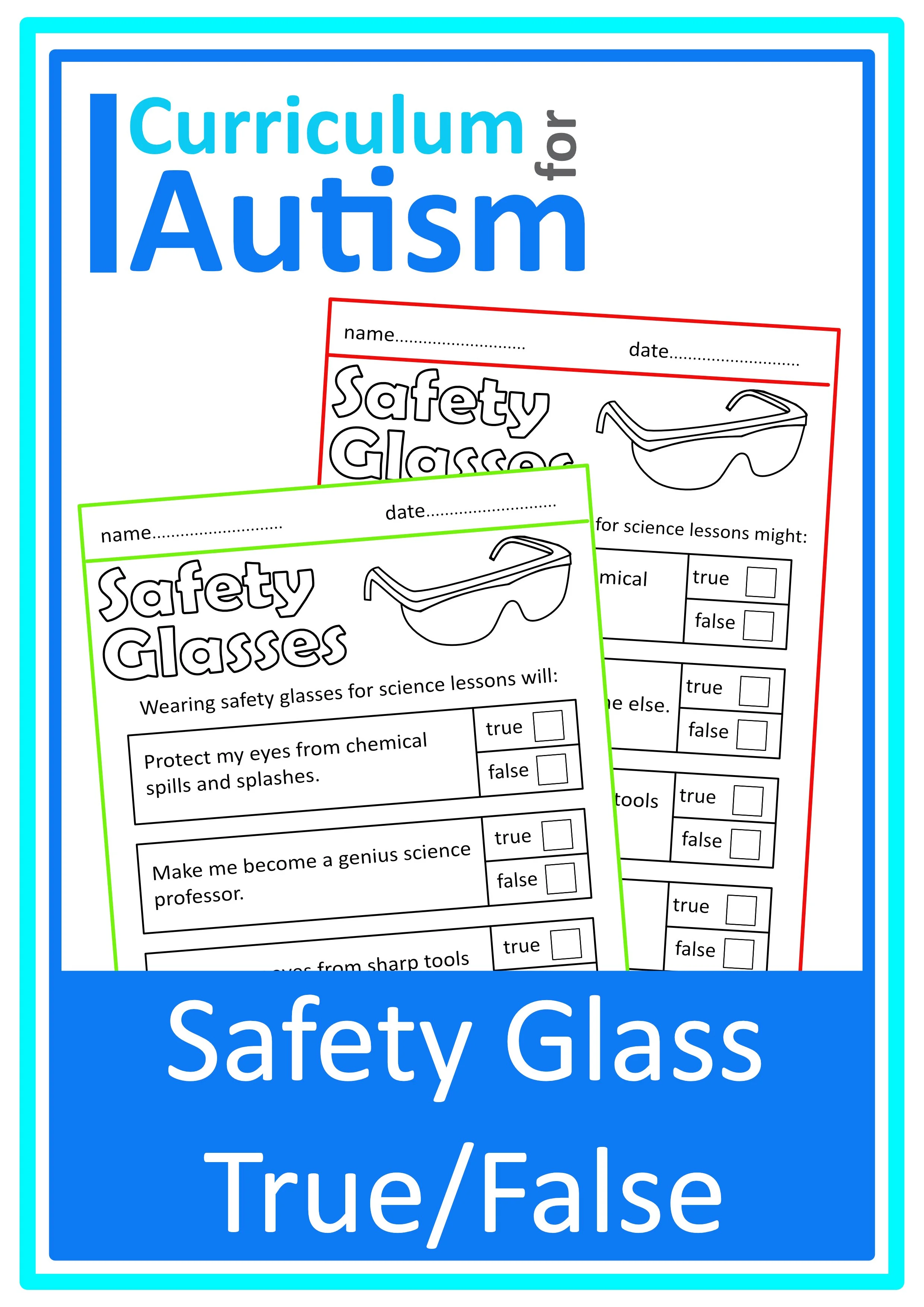 Safety Glasses Worksheets - Autism Science Lessons