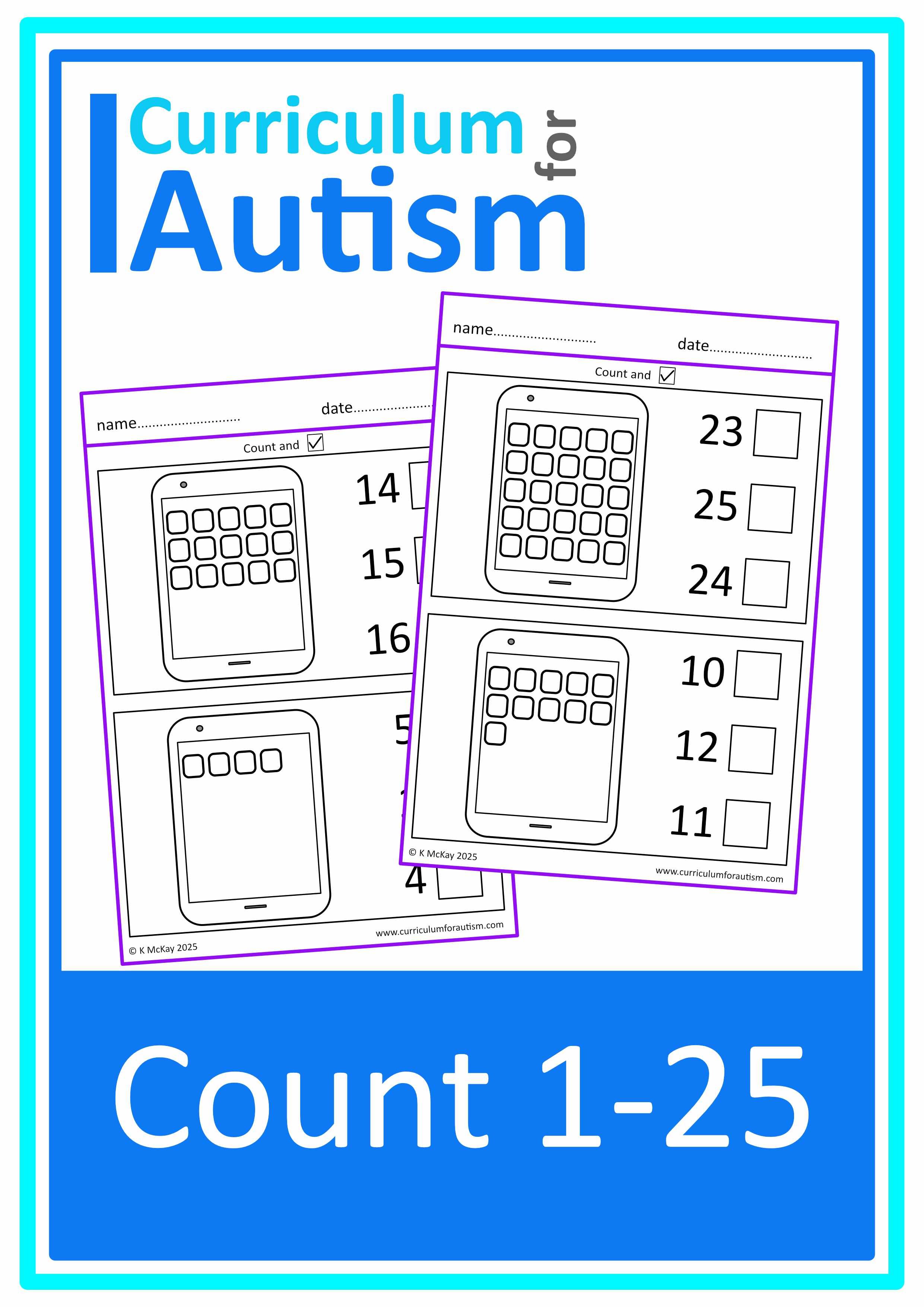 Counting to 25 Worksheets Autism Math