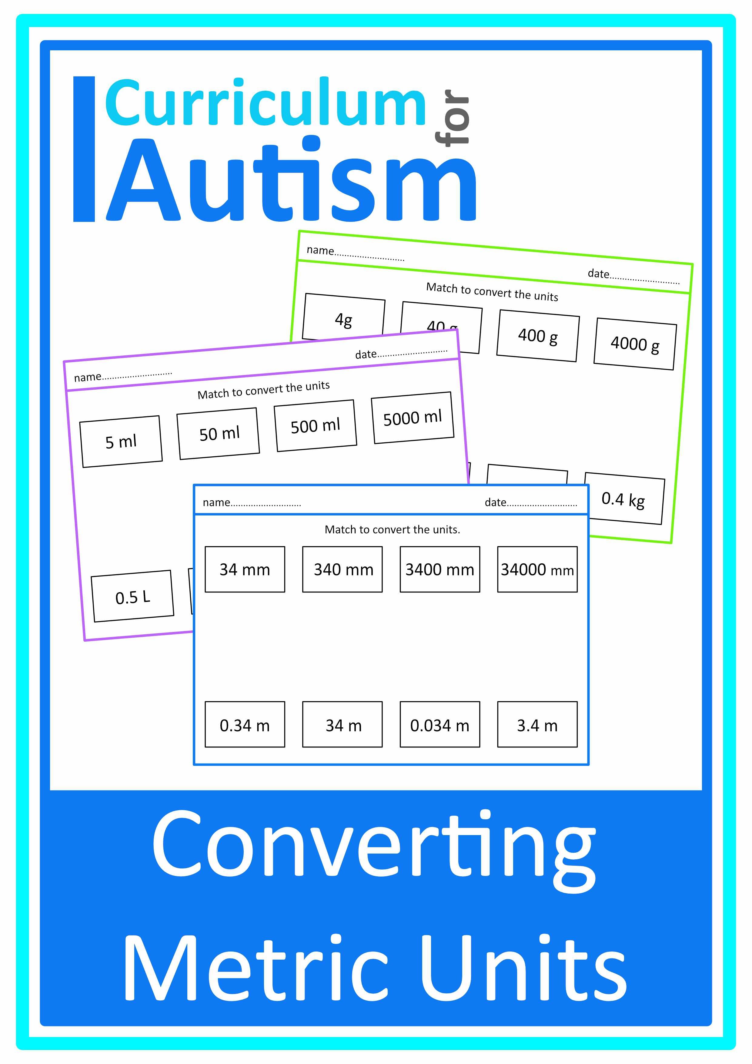 Metric System Converting Units Worksheets - Autism Math