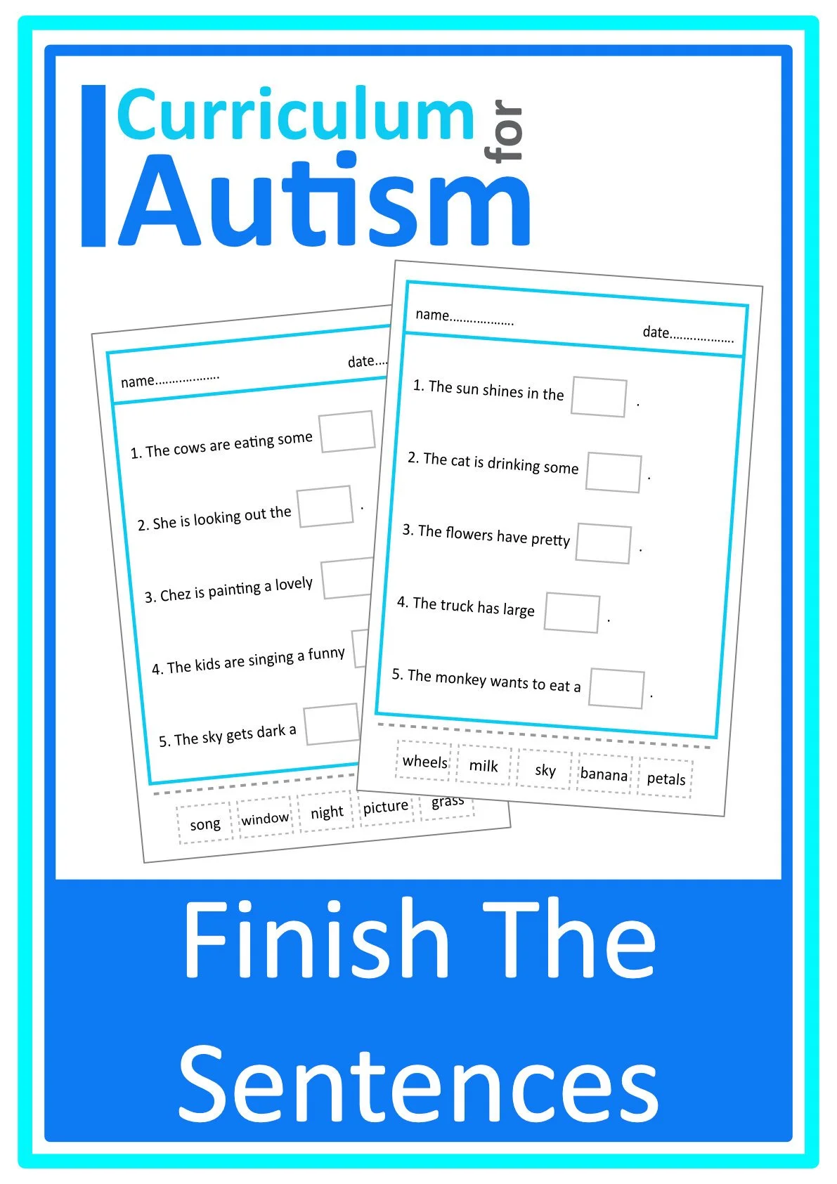 Completing Sentences Cut + Paste Worksheets - Autism Reading Comprehension