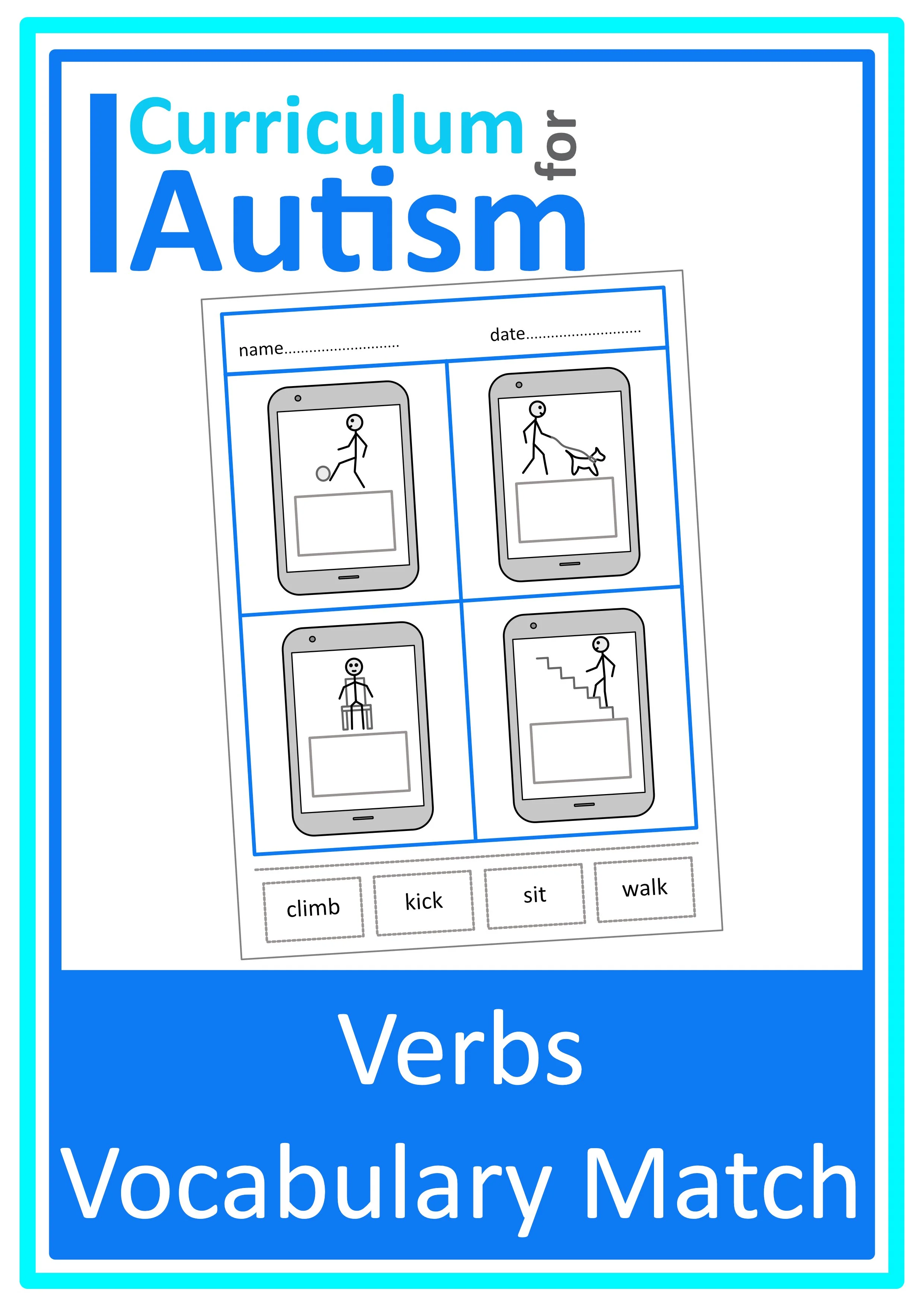 Verbs Pictures Words Match Cut + Paste - Autism Vocabulary