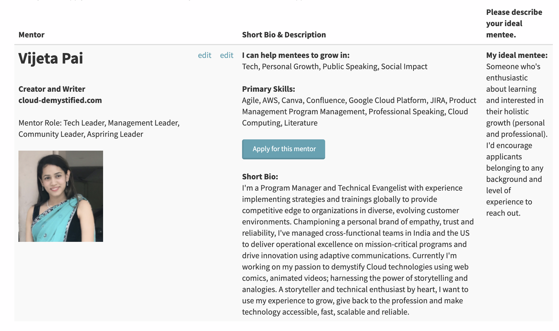 WomenTech Mentor Profile