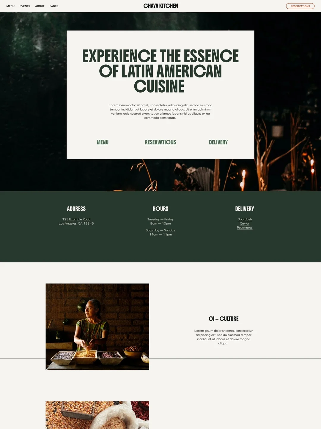 Latin American Inspired Food & Beverage, Hospitality, and Restaurant Website Template