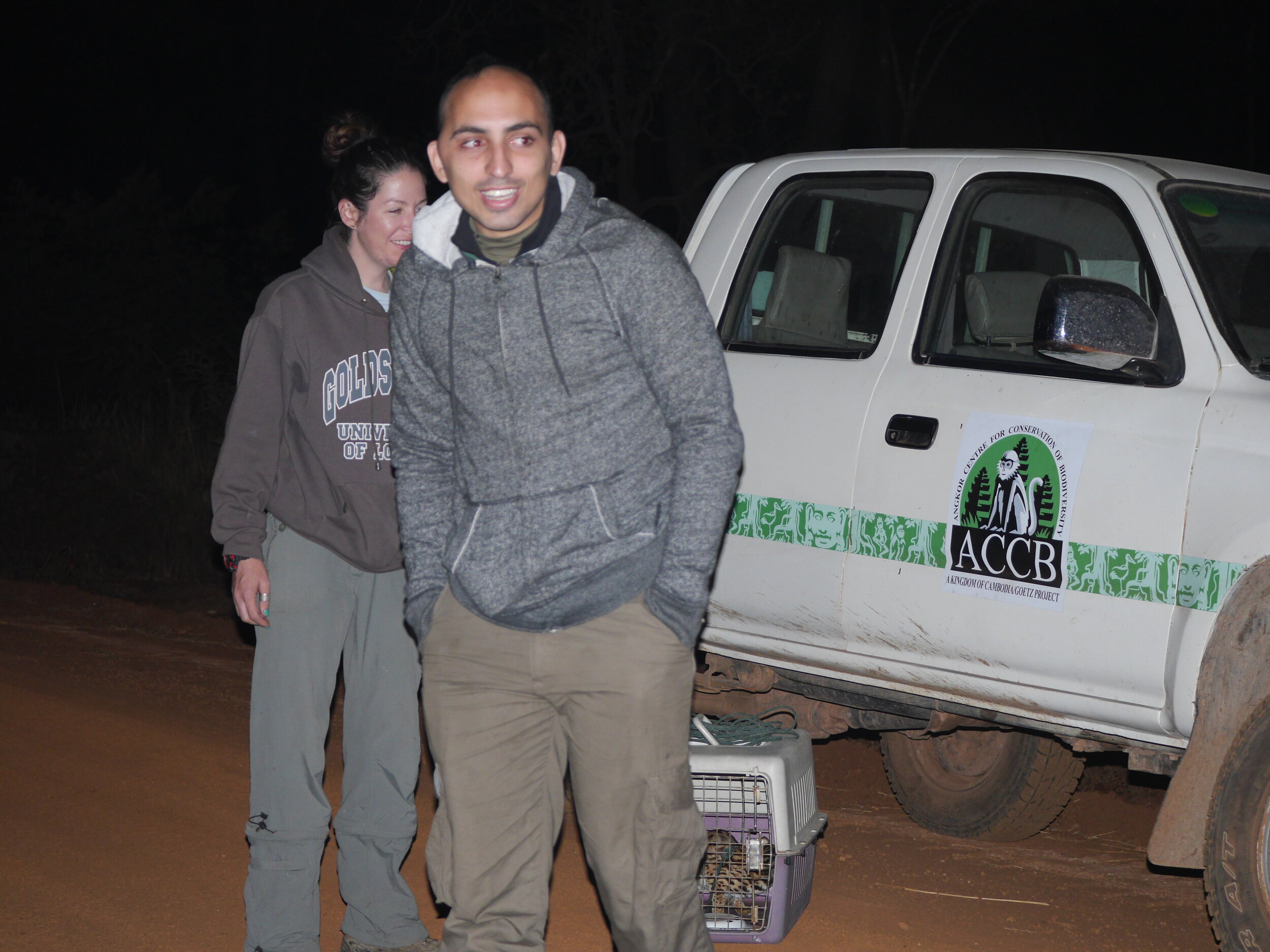 Getting ready to release a rescued leopard cat back into the wild.