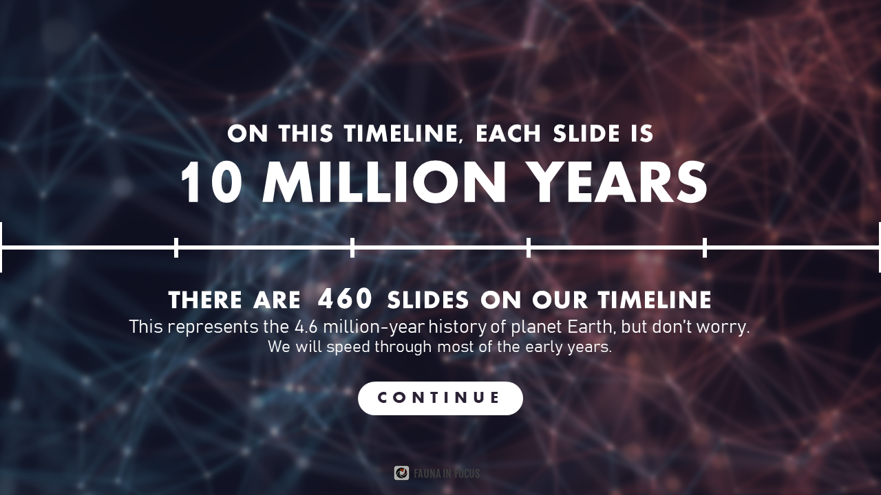 Timeline of Earth to ScaleThis timeline represents 4.6 million years of Earth’s history, including all the major events. A great way to explore the formation of our planet and moon, various geologic periods, and the evolution of life and its various major steps in evolution.