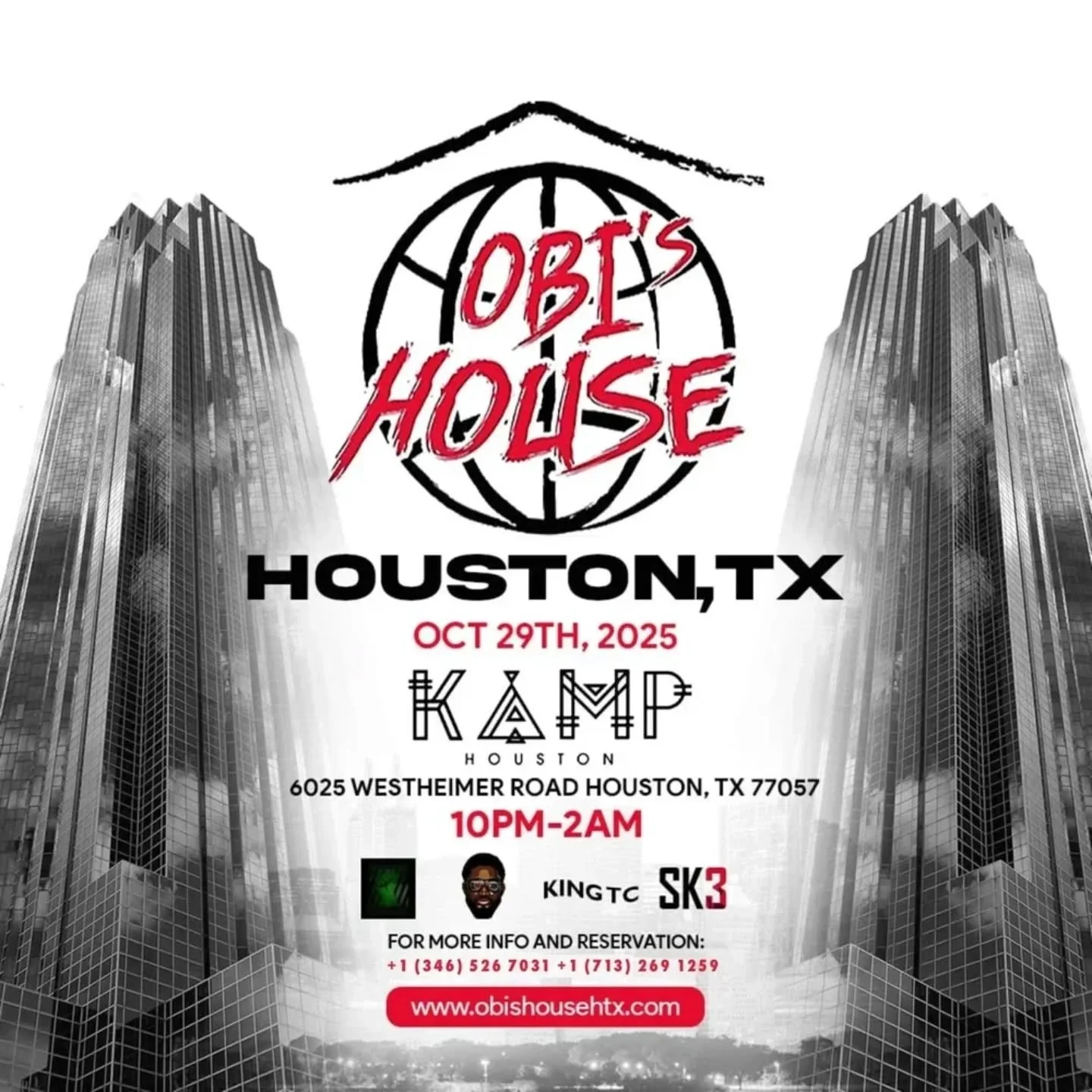 H-Town, it&rsquo;s OBI&rsquo;s House at KAMP Houston! 🔥
Oct 29 &bull; 10PM&ndash;2AM &mdash; Afrobeats, Amapiano &amp; global vibes with King TC &amp; SK3 on deck.
Slide into fall with premium sounds, beautiful people, and pure F&agrave;&agrave;j&ia