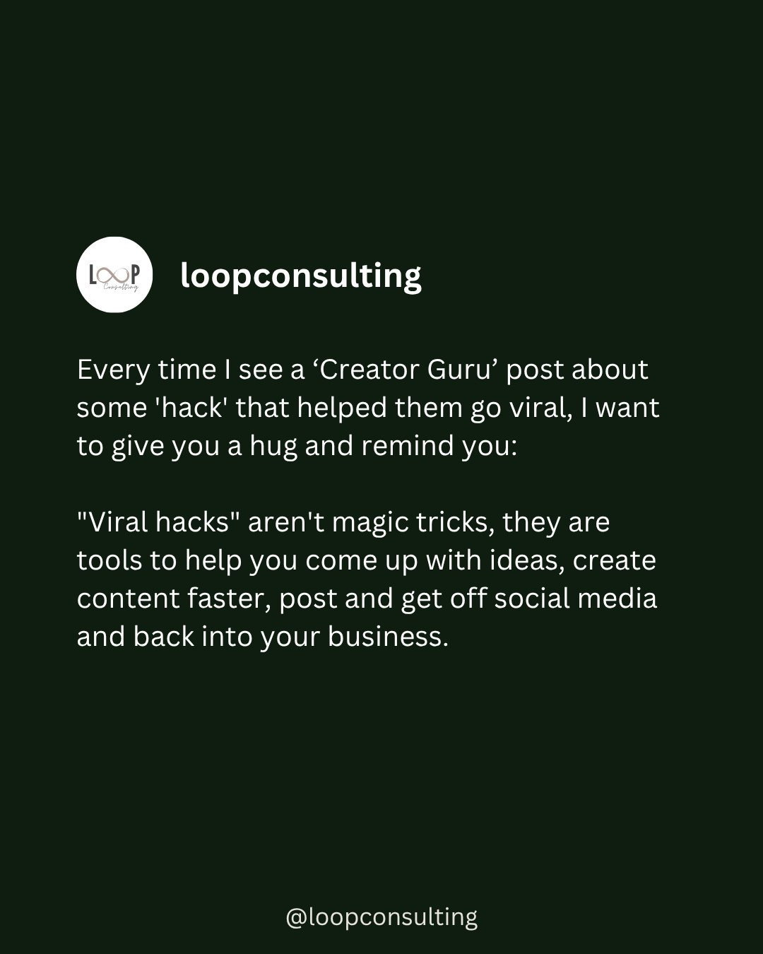I wish I could send you x-ray glasses that let's you spot 'algorithm hacking' posts and let's you use squeeze the real value out of it for your content! 💗⁠
⁠
⁠
Leave a 🙏 and have a great weekend!⁠
⁠
⁠
⁠
⁠
⁠
#workwithloop #loopconsultingyyc #content