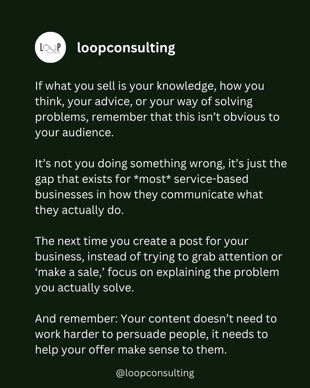 A lot of people I talk to on Instagram think their content isn&rsquo;t working because they need better ideas, stronger marketing, or just to post more.⁠
⁠
But... the real truth is that if what you do isn&rsquo;t immediately clear to your audience, n