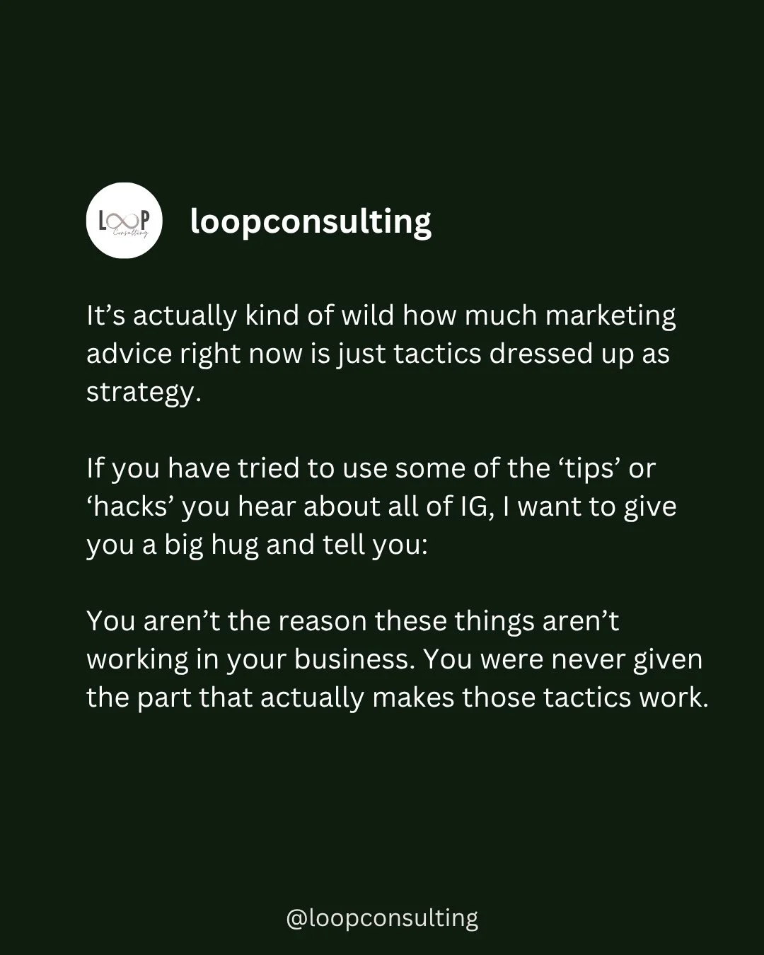 It's ok if you have chased trends or viral 'hacks' because it usually takes people a while to realize that, if these tips don't work for your business, YOU aren't the problem.⁠
⁠
The important thing to know here is that the advice out there isn't com