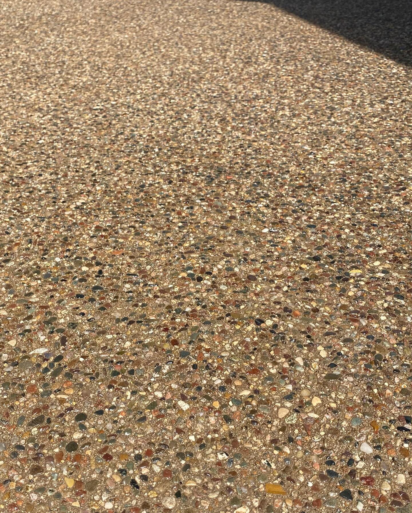 Integral colored exposed aggregate is a classic look.  Decocrete cochella sand with number 4 deactivator.