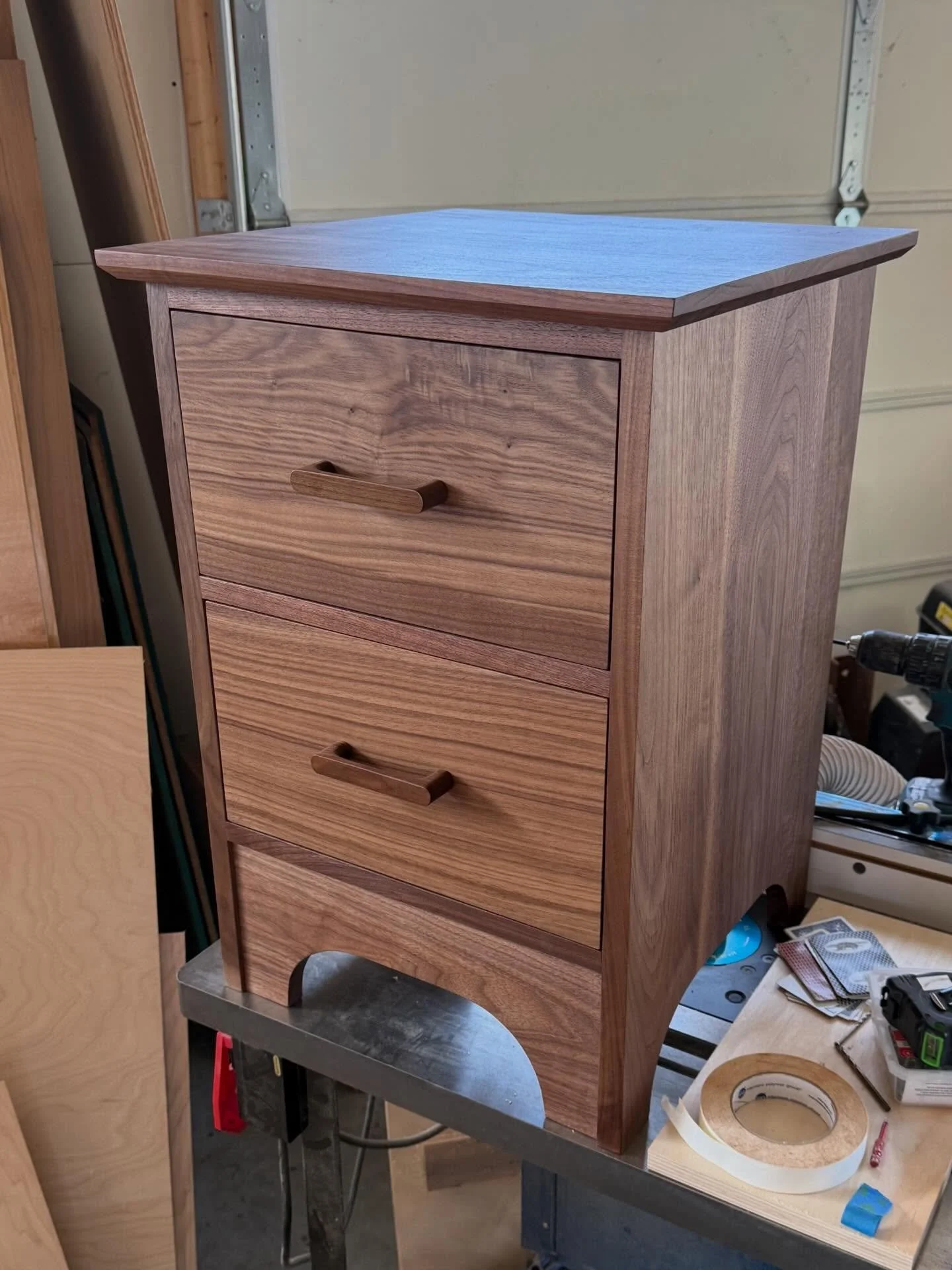 Built a pair of walnut night stands for a client with inset drawer faces. Pics don&rsquo;t even do these things justice.
