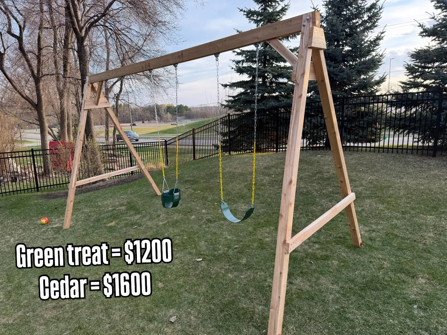 New swingset built and delivered. Green treated = $1200, cedar = $1600. Call today! 507-405-4475