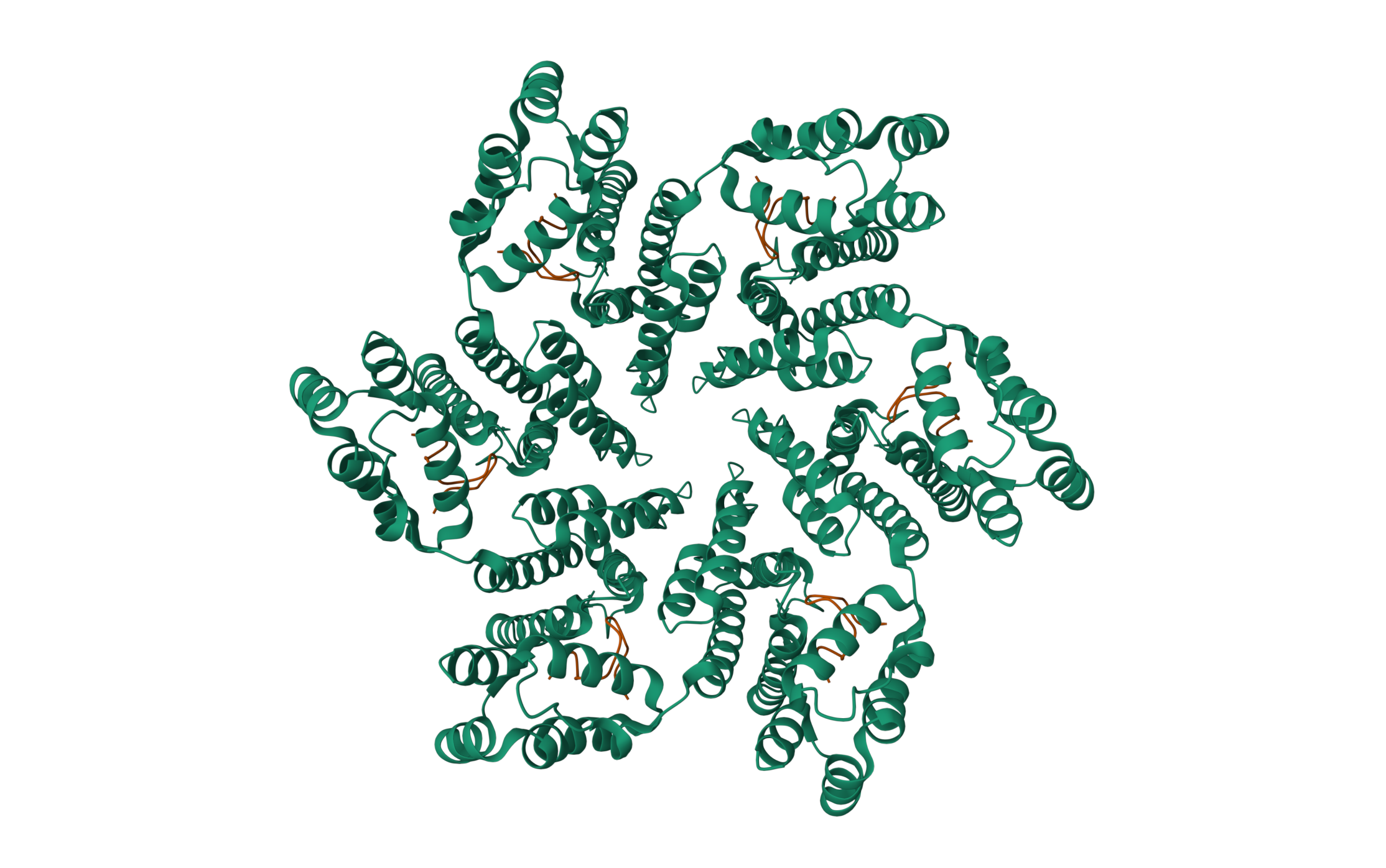 HIV-1 mature capsid hexamer from CA-IP6 CLPs, bound to CPSF6 peptide · PDB: 8CL1 · 2023