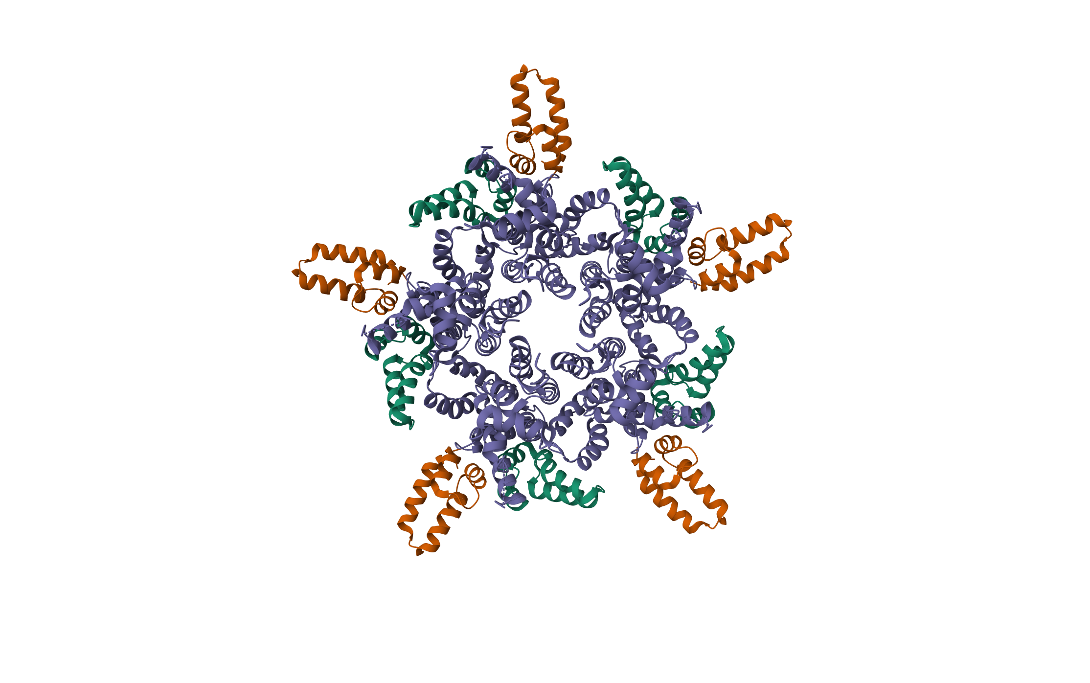 HIV-1 mature capsid pentamer from CA-IP6 CLPs, bound to CPSF6 peptide · PDB: 8CL2 · 2023