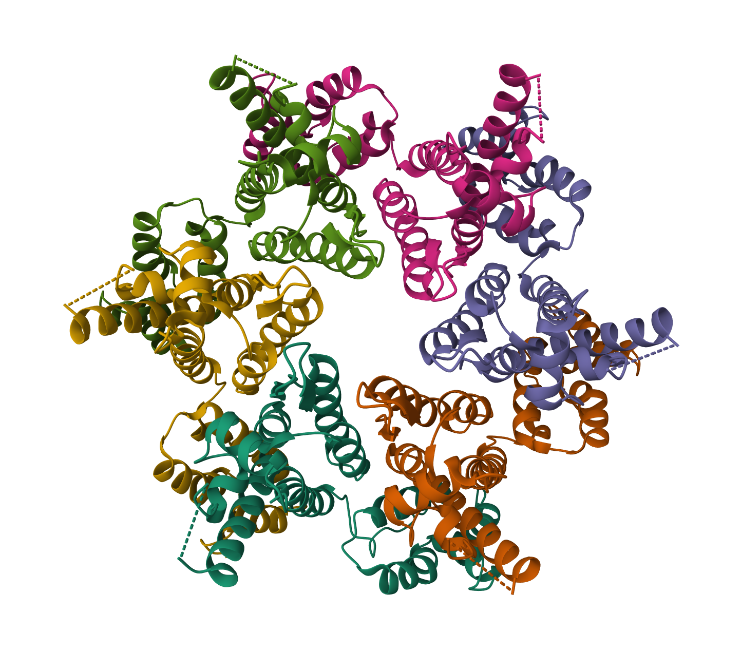 HIV-1 mature capsid hexamer next to pentamer (type I) from CA-IP6 CLPs · 8CKX · 2023