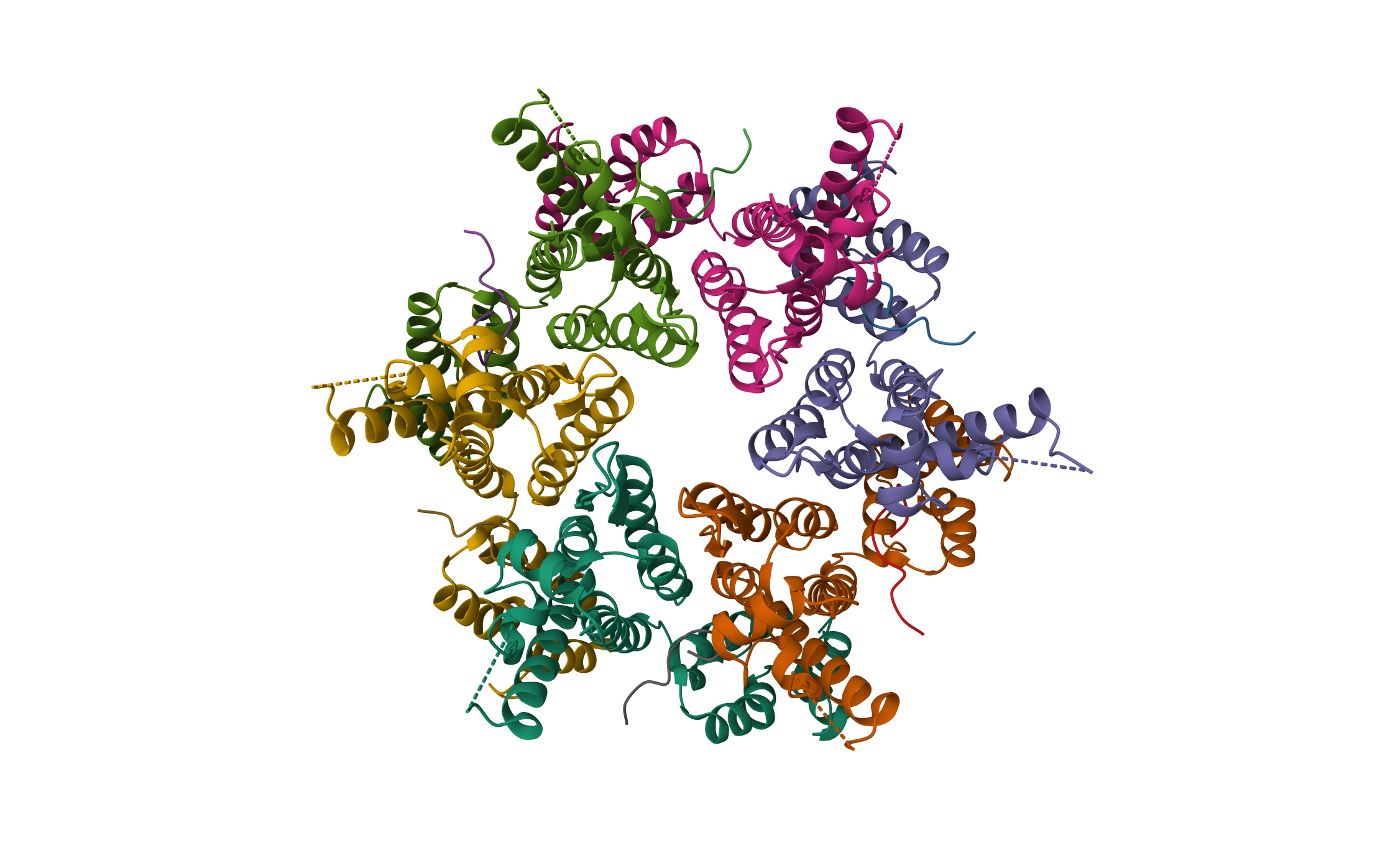 HIV-1 mature capsid pentamer from CA-IP6 CLPs, bound to Nup153 peptide · PDB: 8CL0 · 2023
