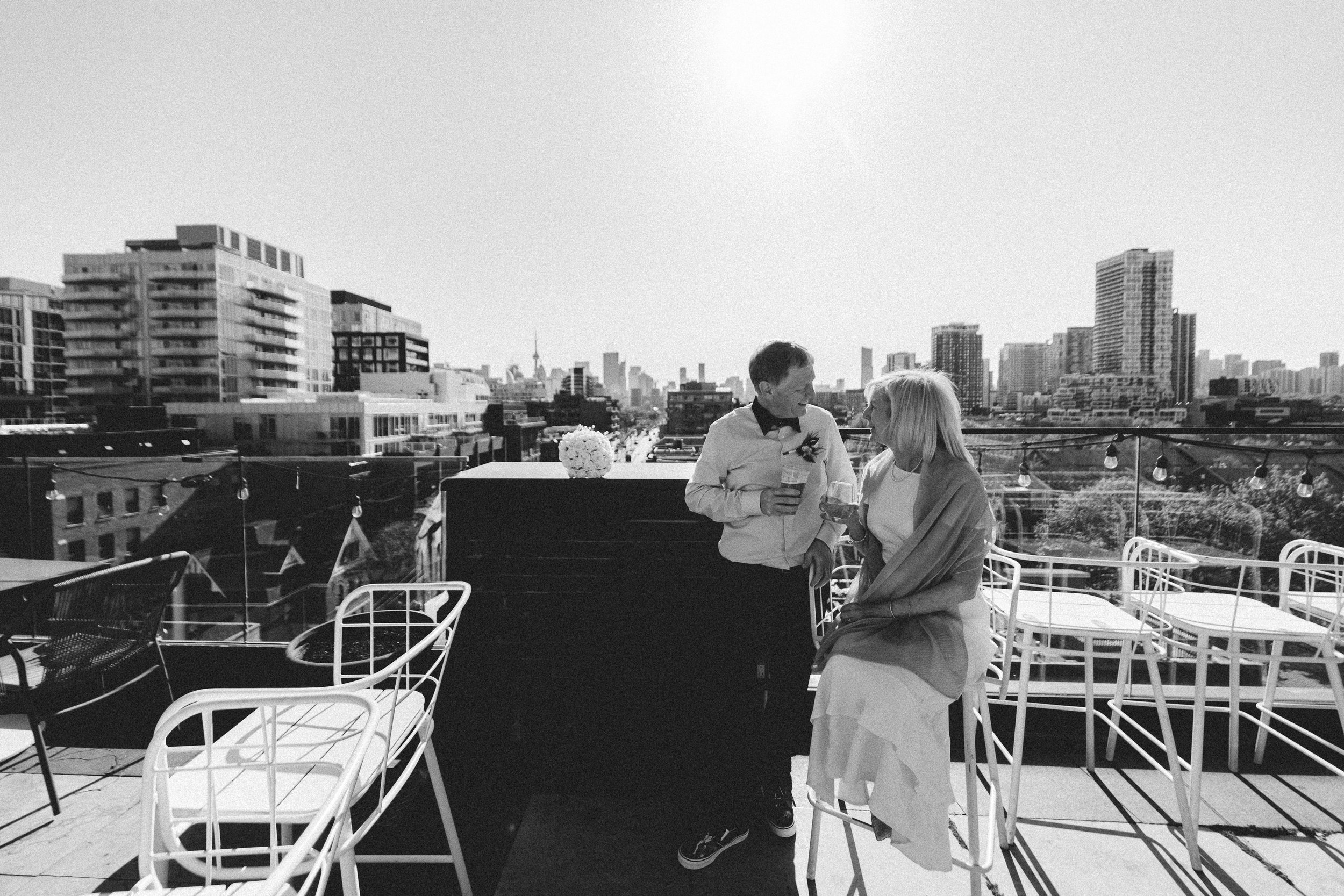 Black and white wedding portrait of mature couple at Hilton Downtown
