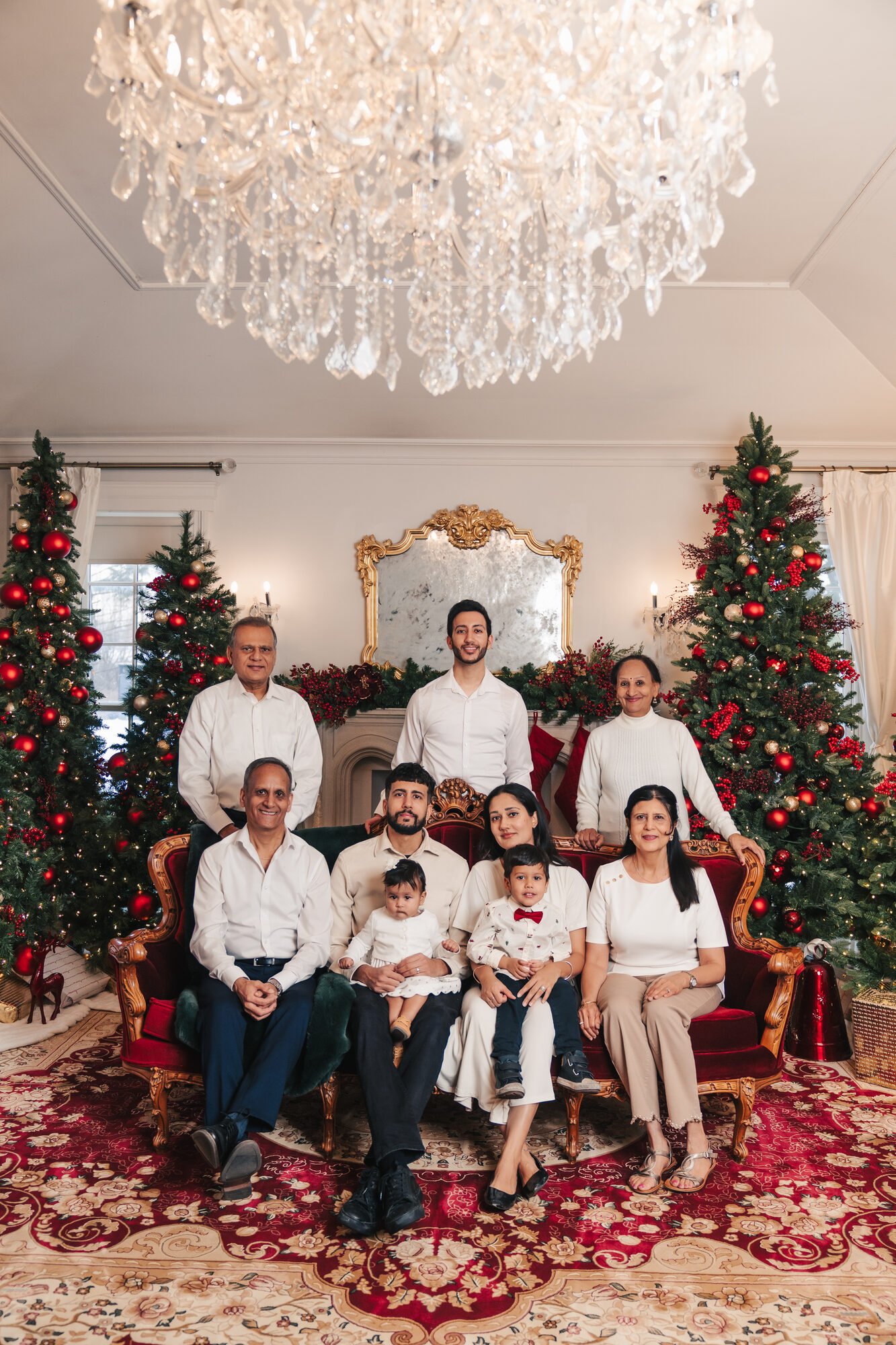 Three generations together for a Christmas family photoshoot in Toronto