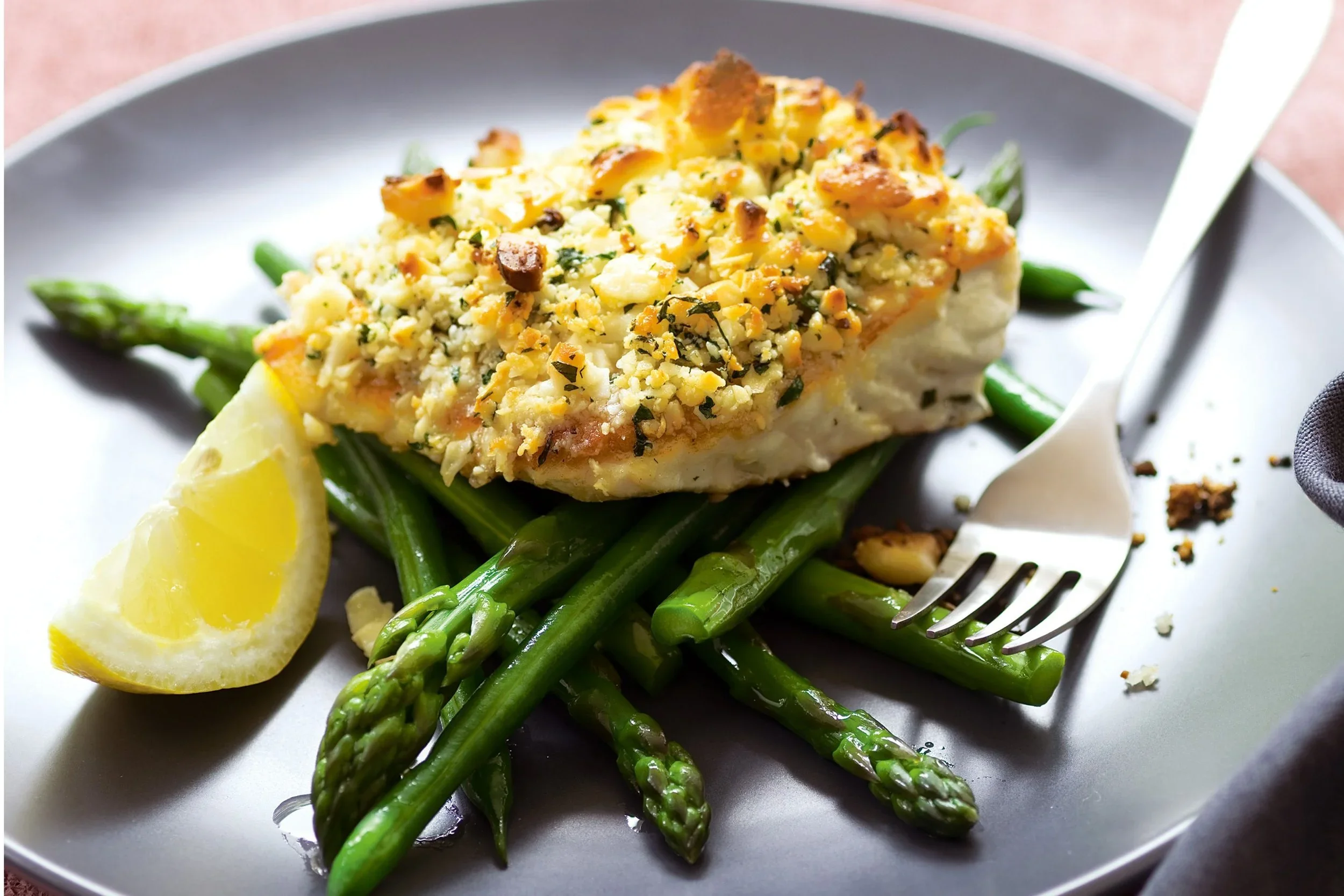 Macadamia Crusted Fish with Lemon-Butter Wine Sauce with Capers