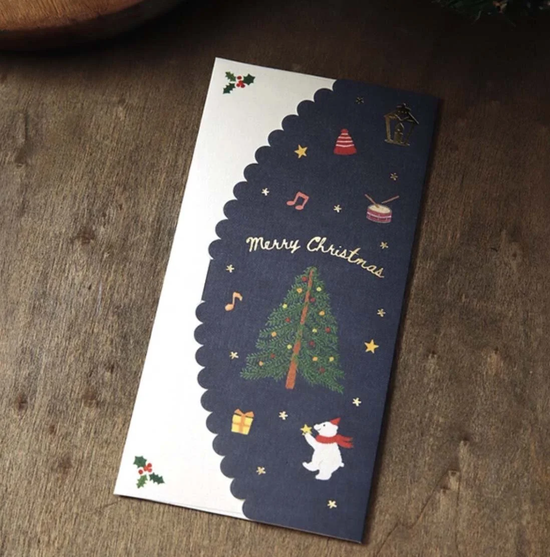 NEW Long Money Envelope - Pochi Bukuro - Christmas Money Envelope - Embroidery Bear w/Gold Foil