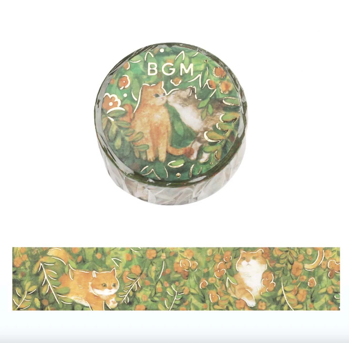 NEW BGM Washi Tape -20 mm - Flowers and Cats - Find Me - Gold Foil