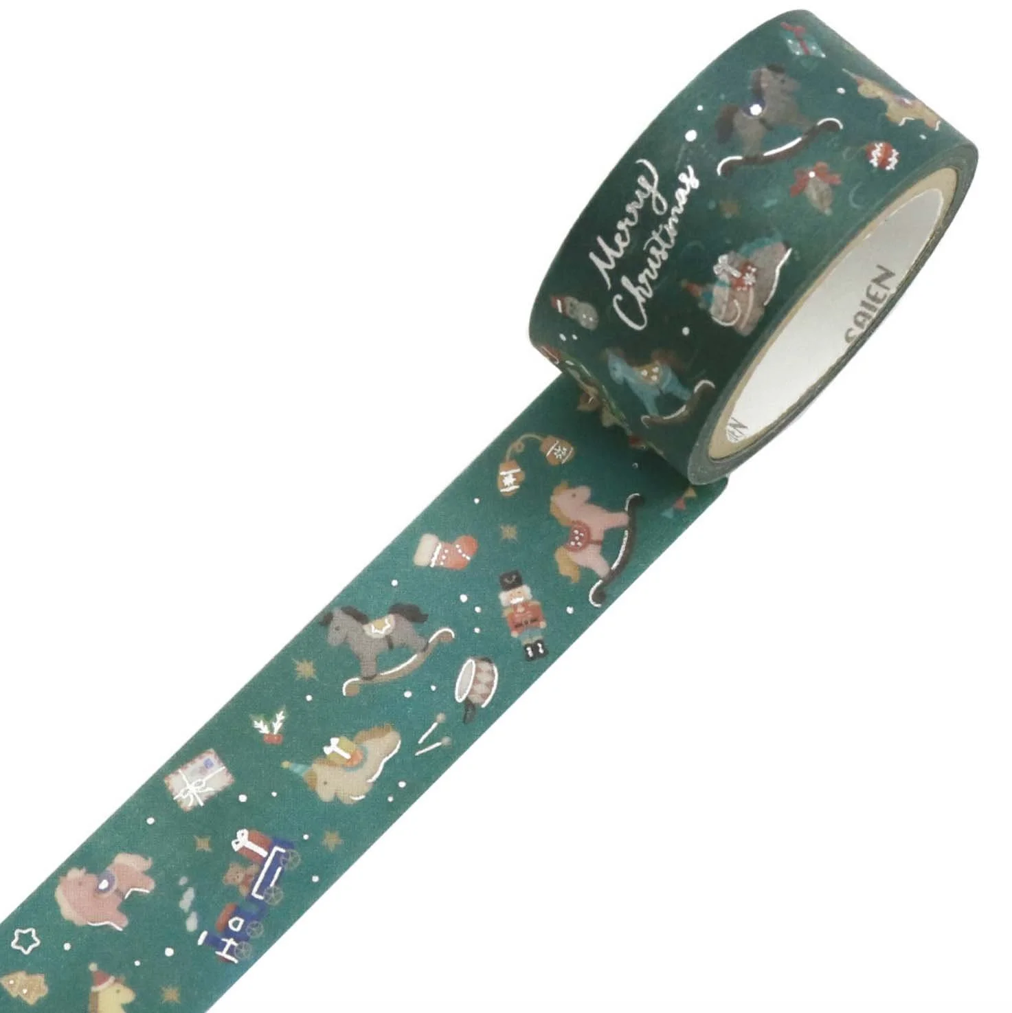 NEW Saien Washi Tape -20 mm - Christmas Limited - Sparkling Rocking Horse with Silver Foil