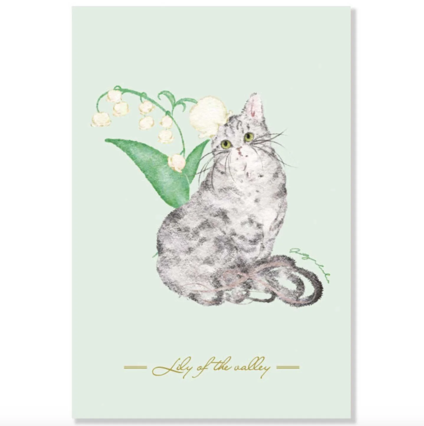 NEW Postcard - Lily of the Valley Cat by Metty Bebe with Gold Foil
