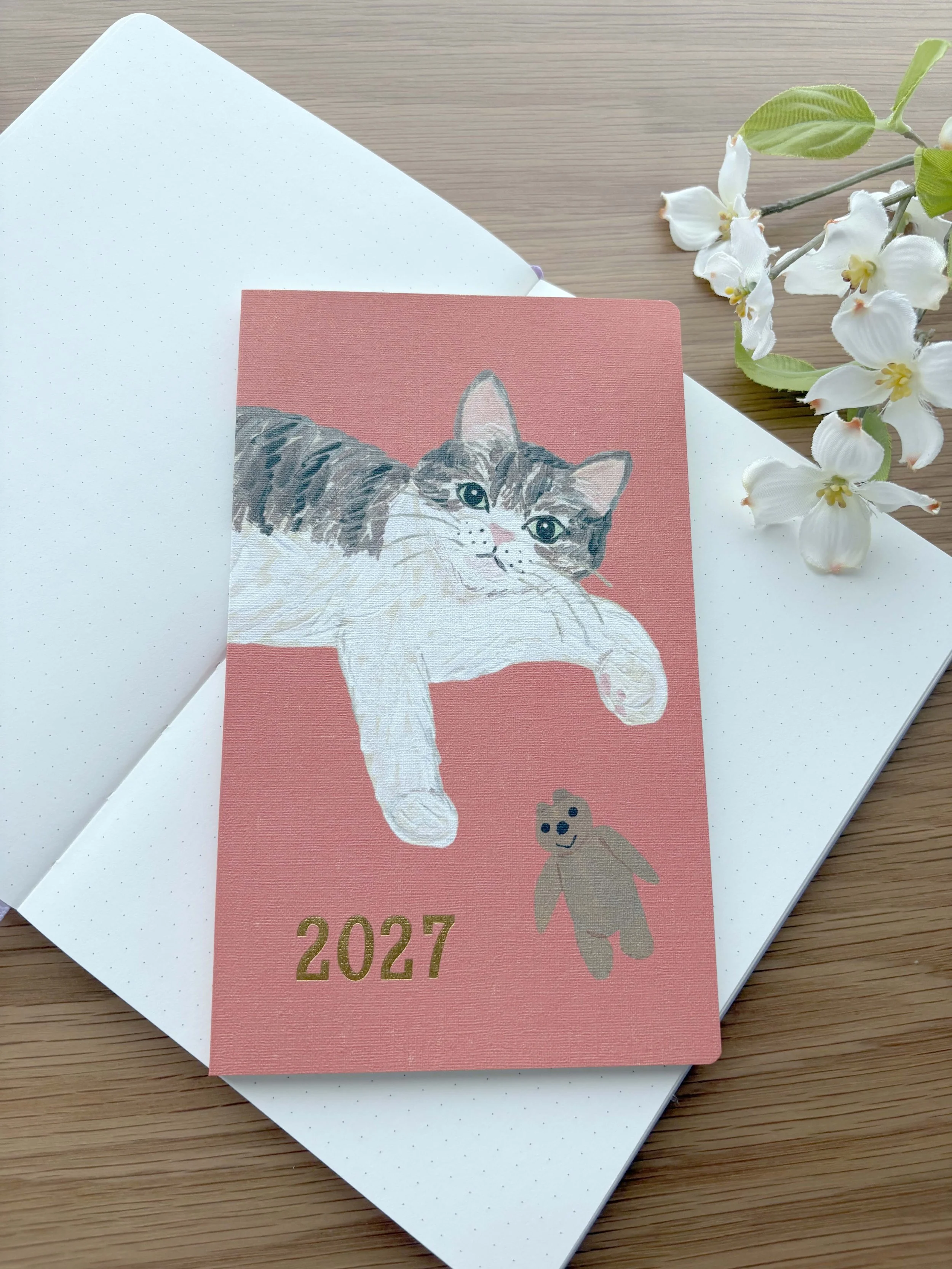NEW 2027  - B6 Slim Size - Planner / Diary - Cat & Bear by Kahoko Sodeyama - Gold Foil