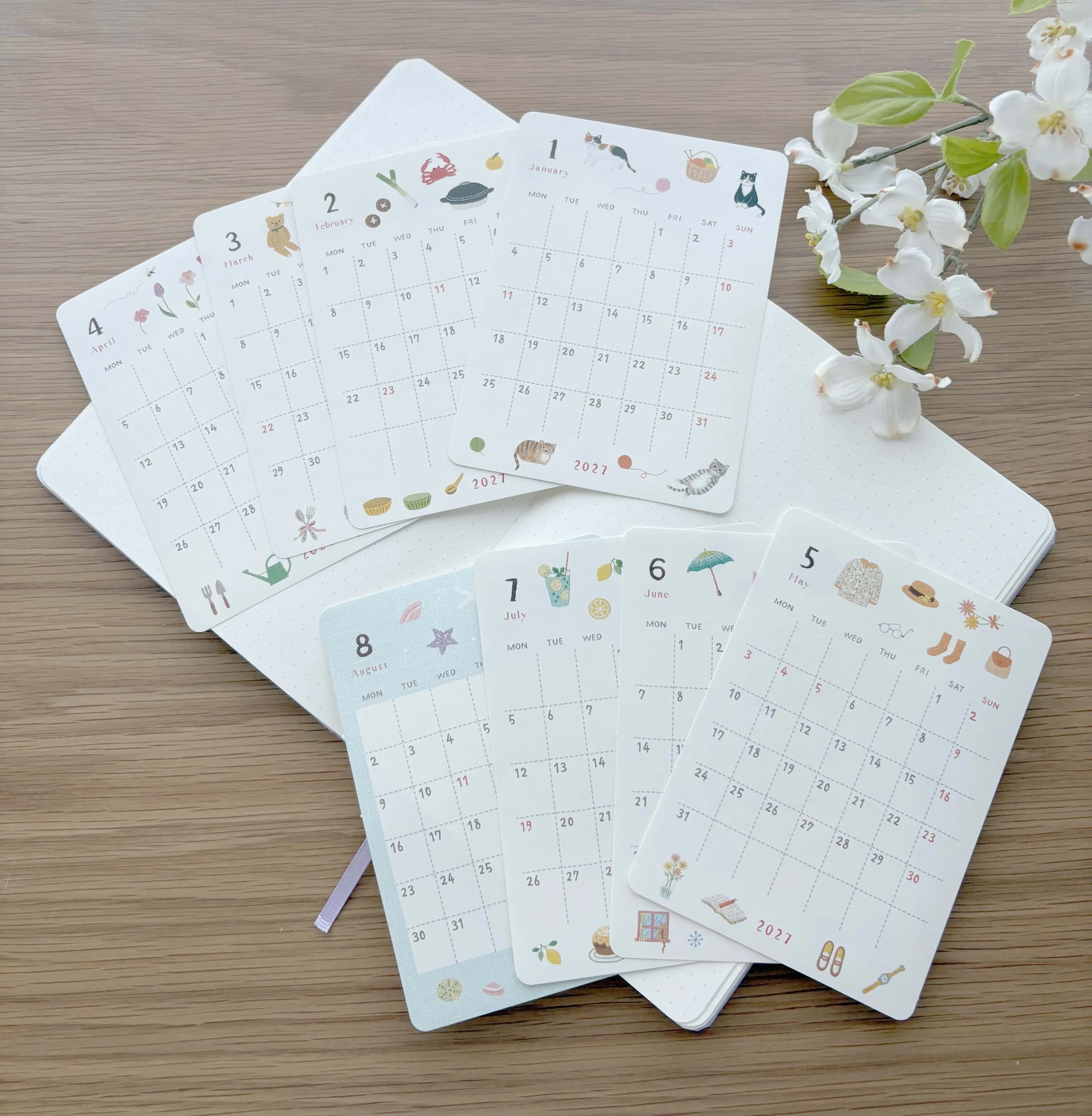 NEW 2027 Planner Calendar Sticker - Monthly and Year  - Embroidery Stitch by Yoko Fujiki