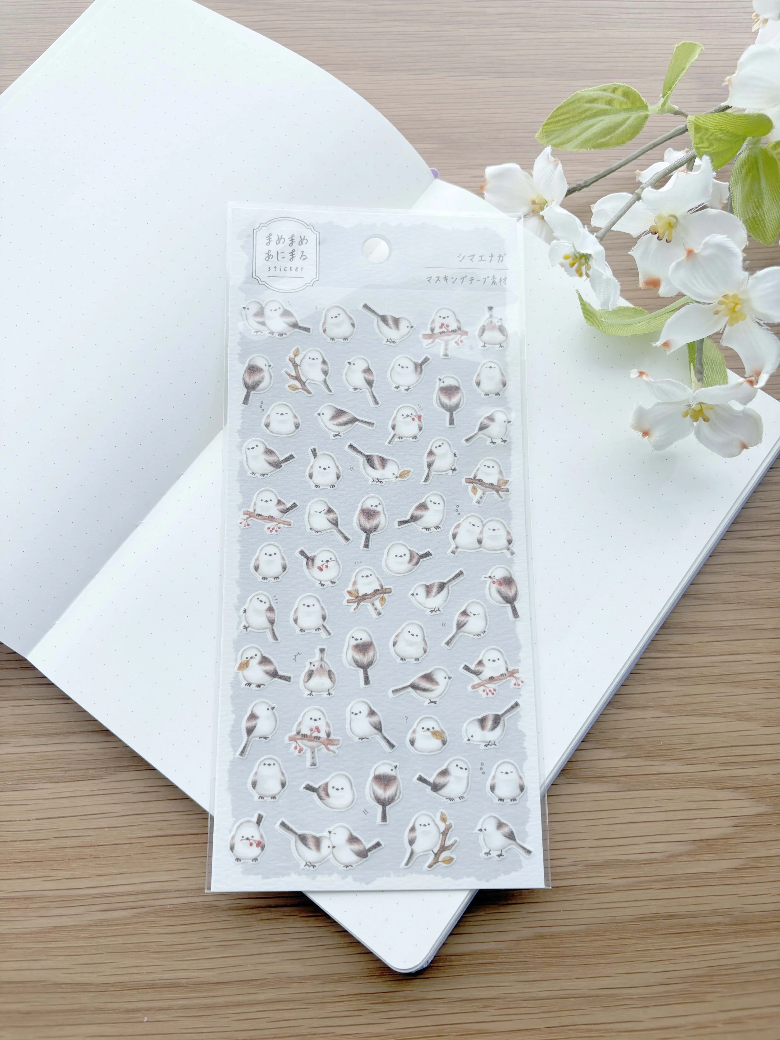NEW Washi Sticker - Cute Shima Enaga Snow Bird- Semi-Clear