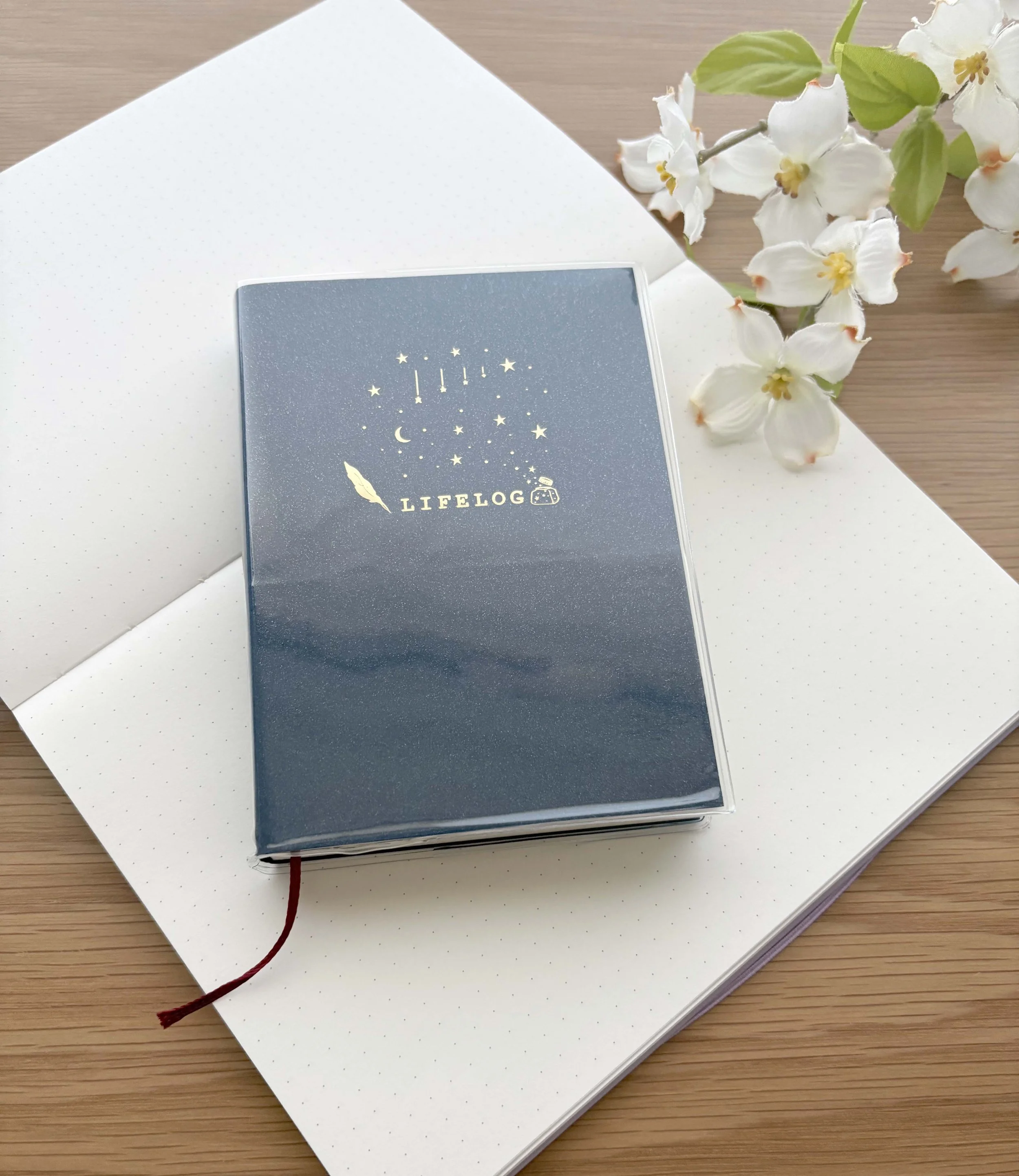 NEW B7 Soft Cover Journal with Clear Cover - Life Log - Stardust Ink with Gold Foil