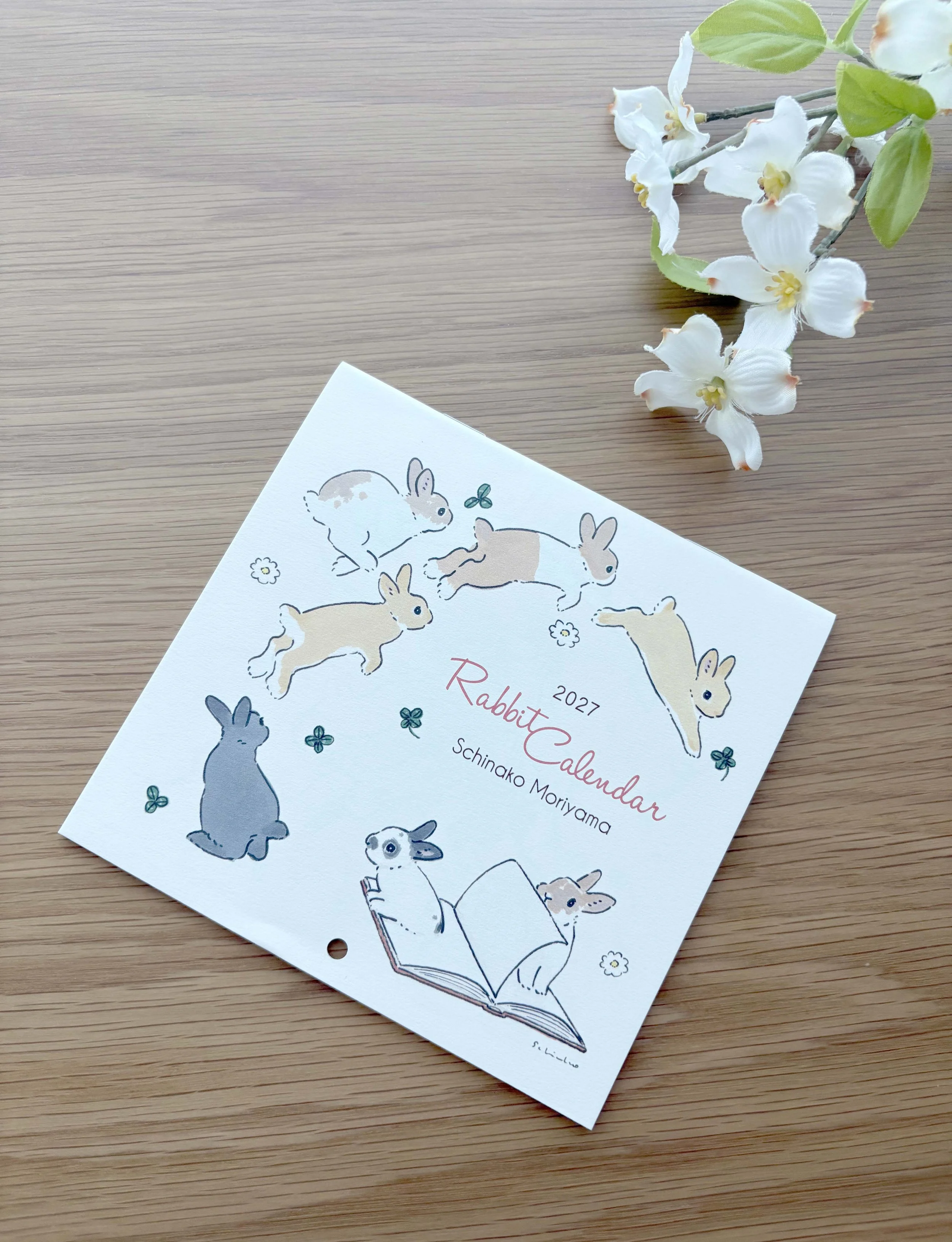NEW 2027 - 12 month Small Wall Calendar - Rabbits by Schinako Moriyama