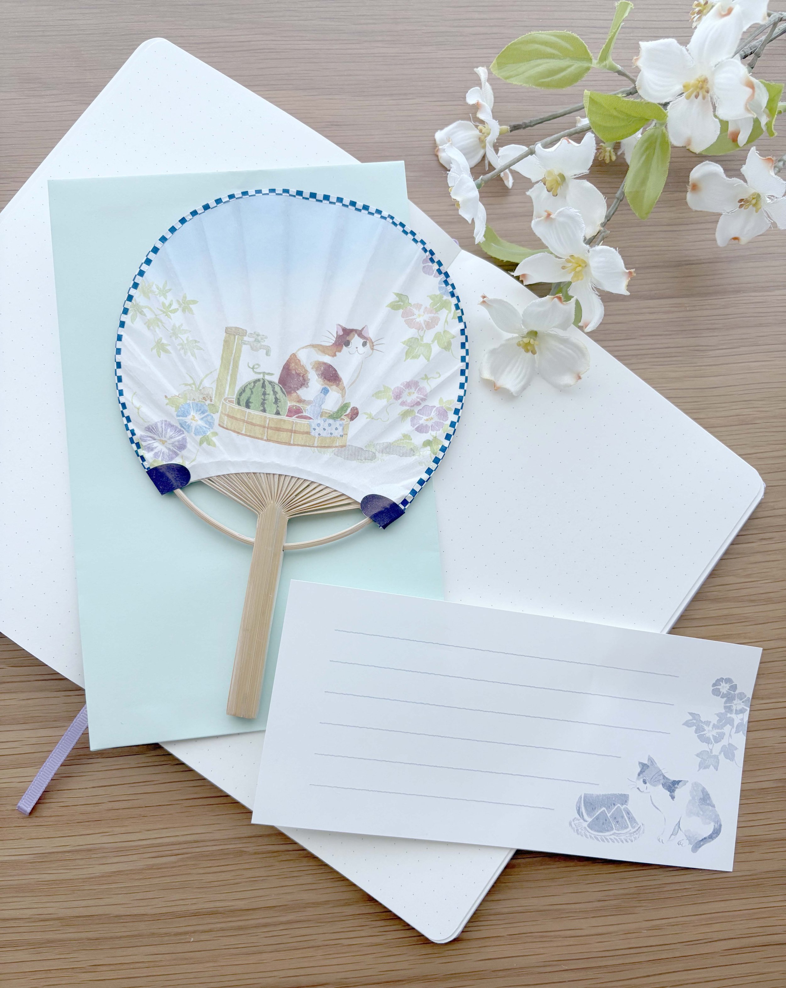 NEW Greeting Card - Take Uchiwa - Summer Japanese Bamboo Fan - Summer Cat