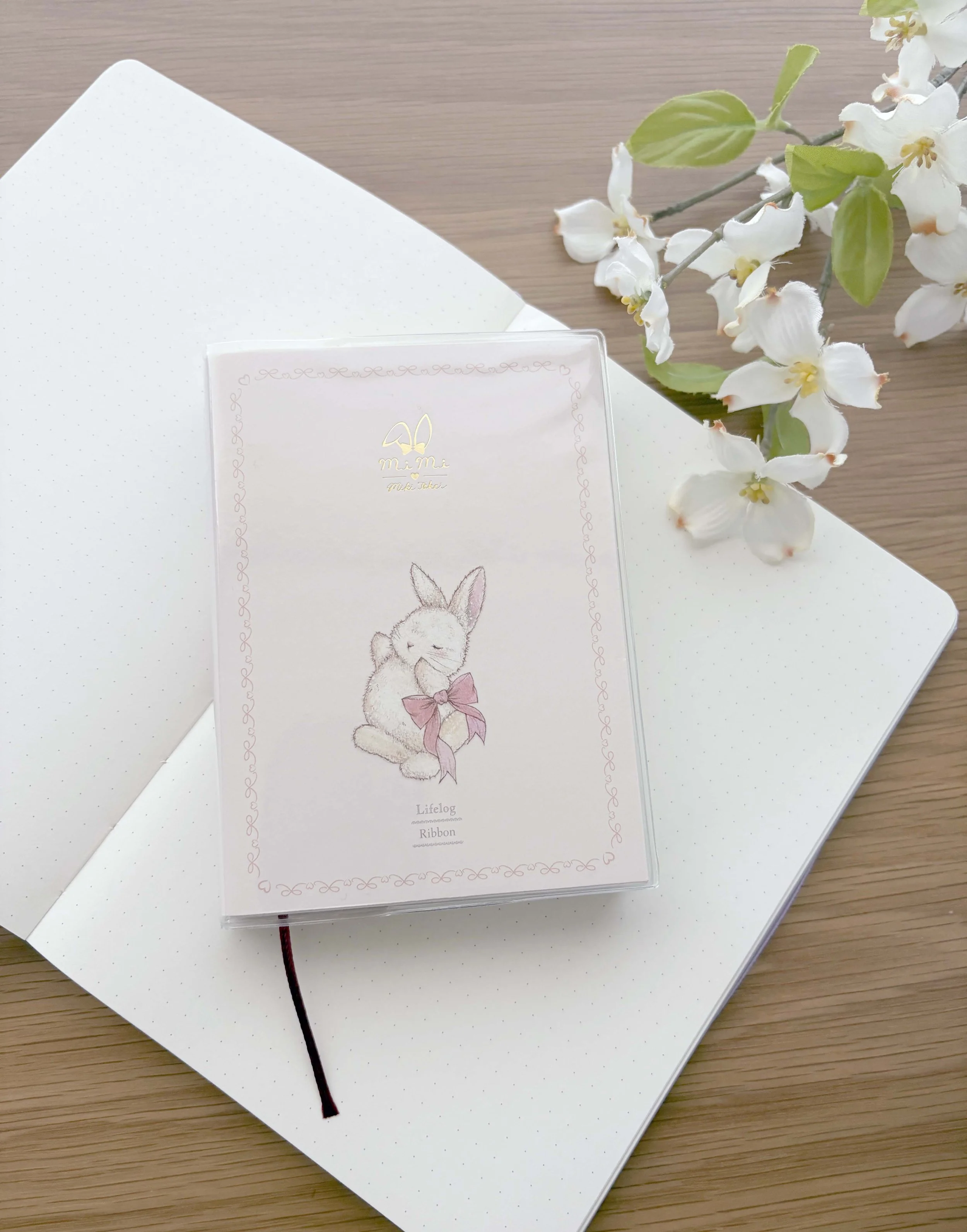 NEW B7 Soft Cover Journal with Clear Cover - Life Log - Miki Takei - Ribbon Rabbit with Gold Foil
