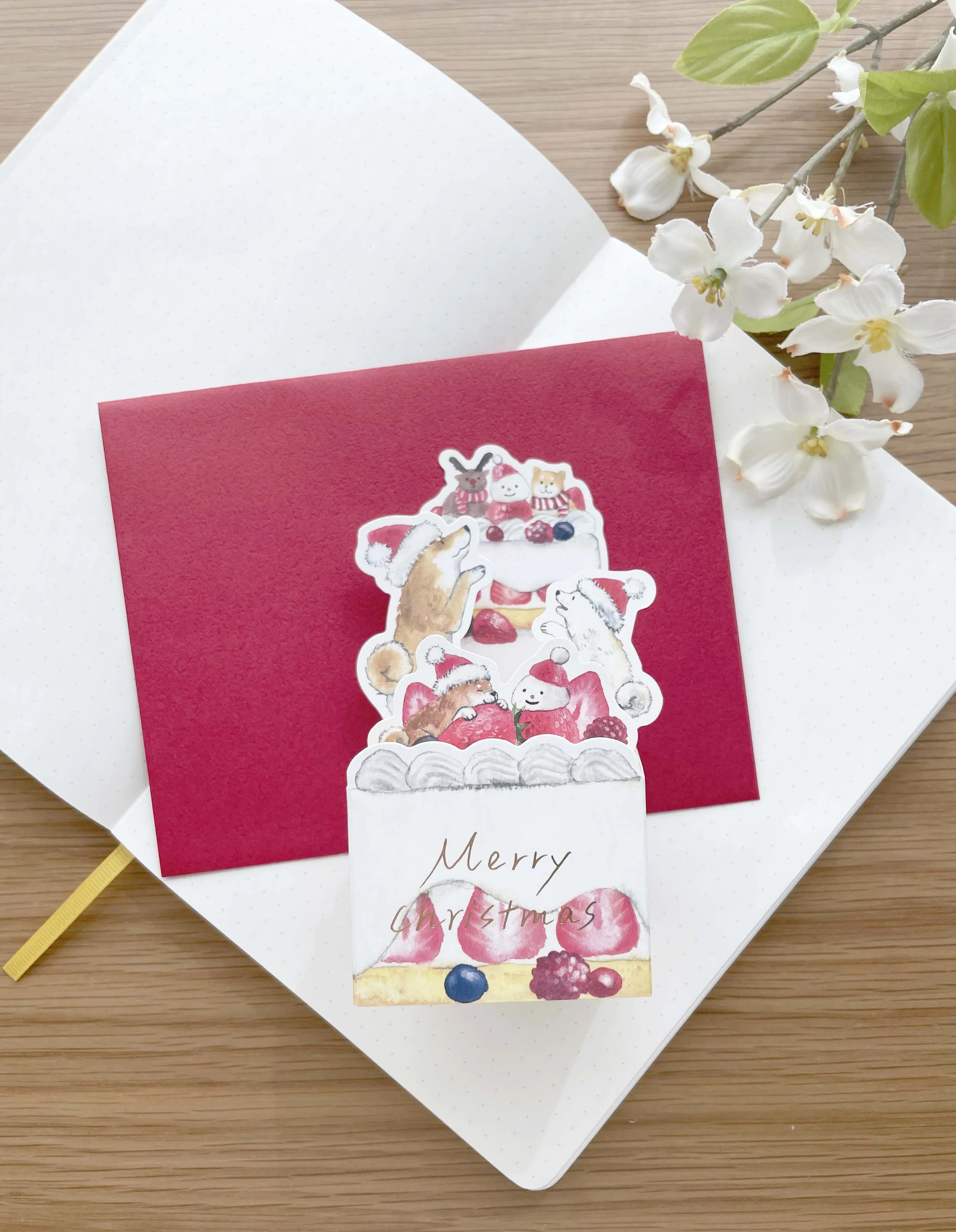 Christmas Greeting Card - 3D Pop-up box card - Shibanban Shiba Inu Christmas Cake