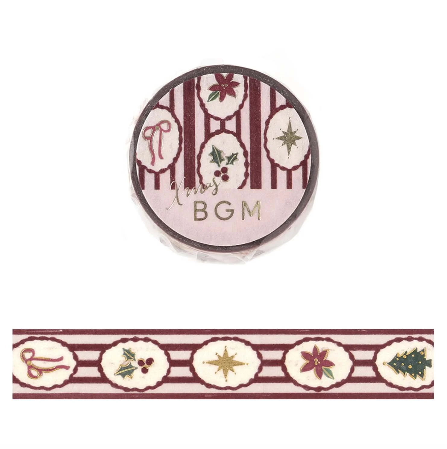 NEW BGM Washi Tape -15 mm - 2026 Christmas Limited - Holiday Patterns with Gold Foil