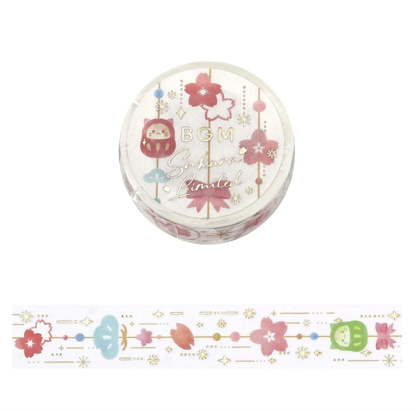 NEW BGM Washi Tape -15 mm - 2026 Spring Sakura Limited - Sakura Decoration Daruma Cat