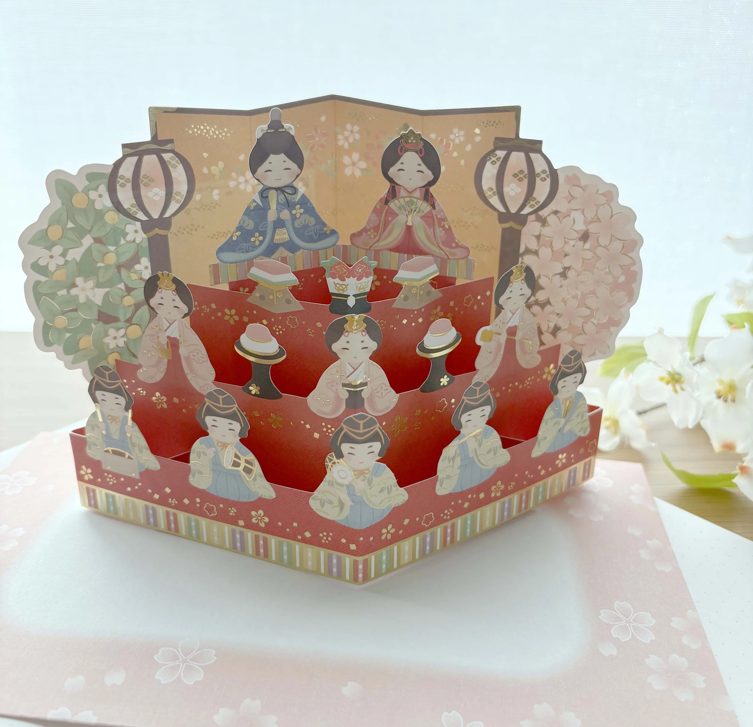 NEW Greeting Card  - 3D Pop-up Hinamatsuri - Girls' Day Festival Display Card with Gold Foil