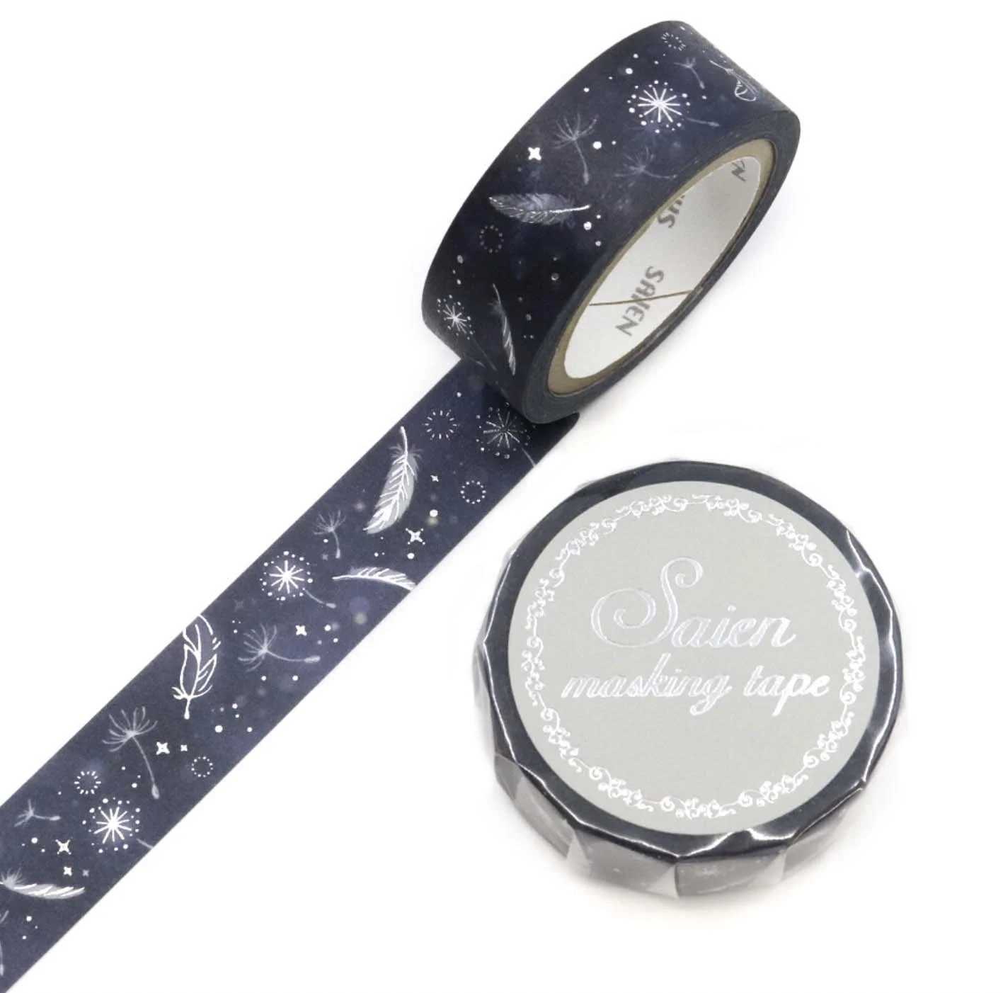 NEW Saien Washi Tape -15 mm -Dandelion Feathers - Silver Foil