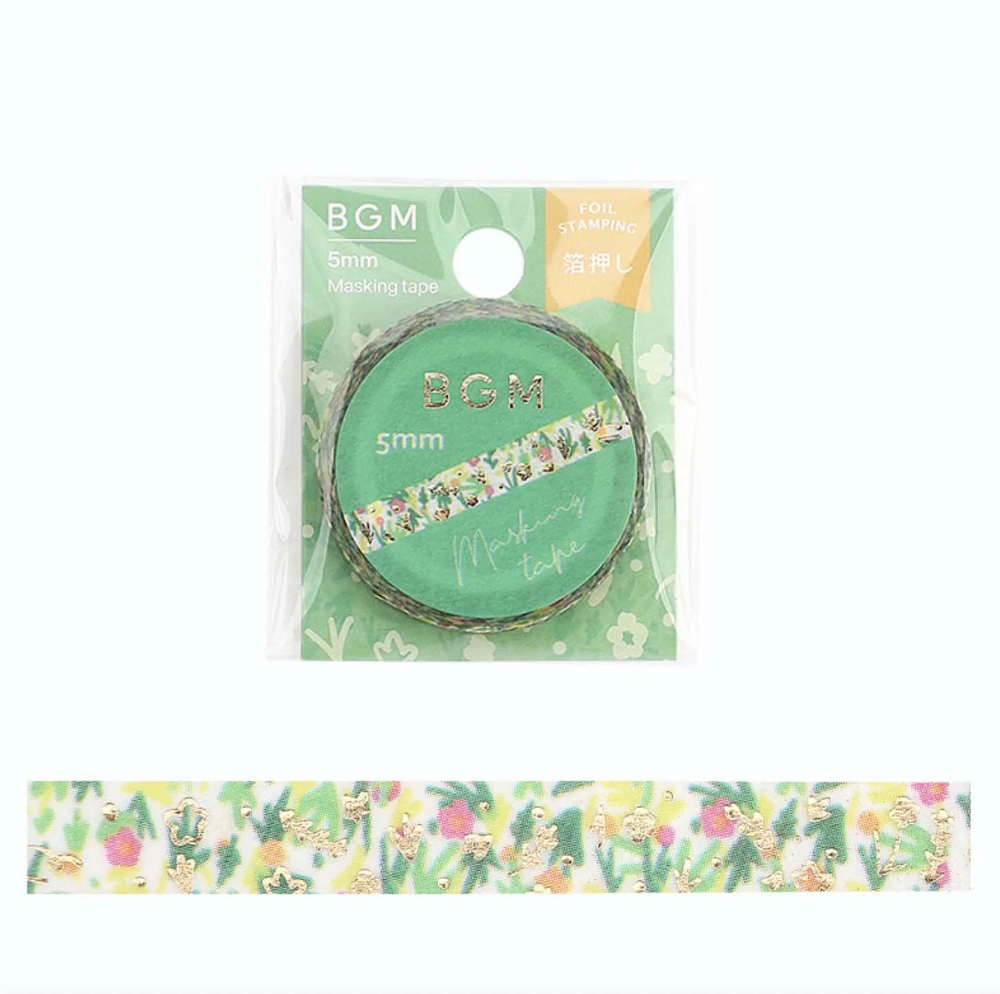 NEW Washi Tape -Slim 5 mm - Flowers Blooming with Gold Foil