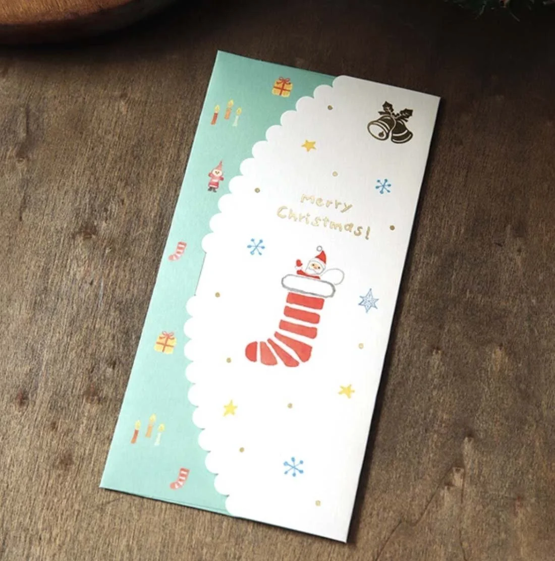 NEW Long Money Envelope - Pochi Bukuro - Christmas Money Envelope - Santa Stocking w/Gold Foil