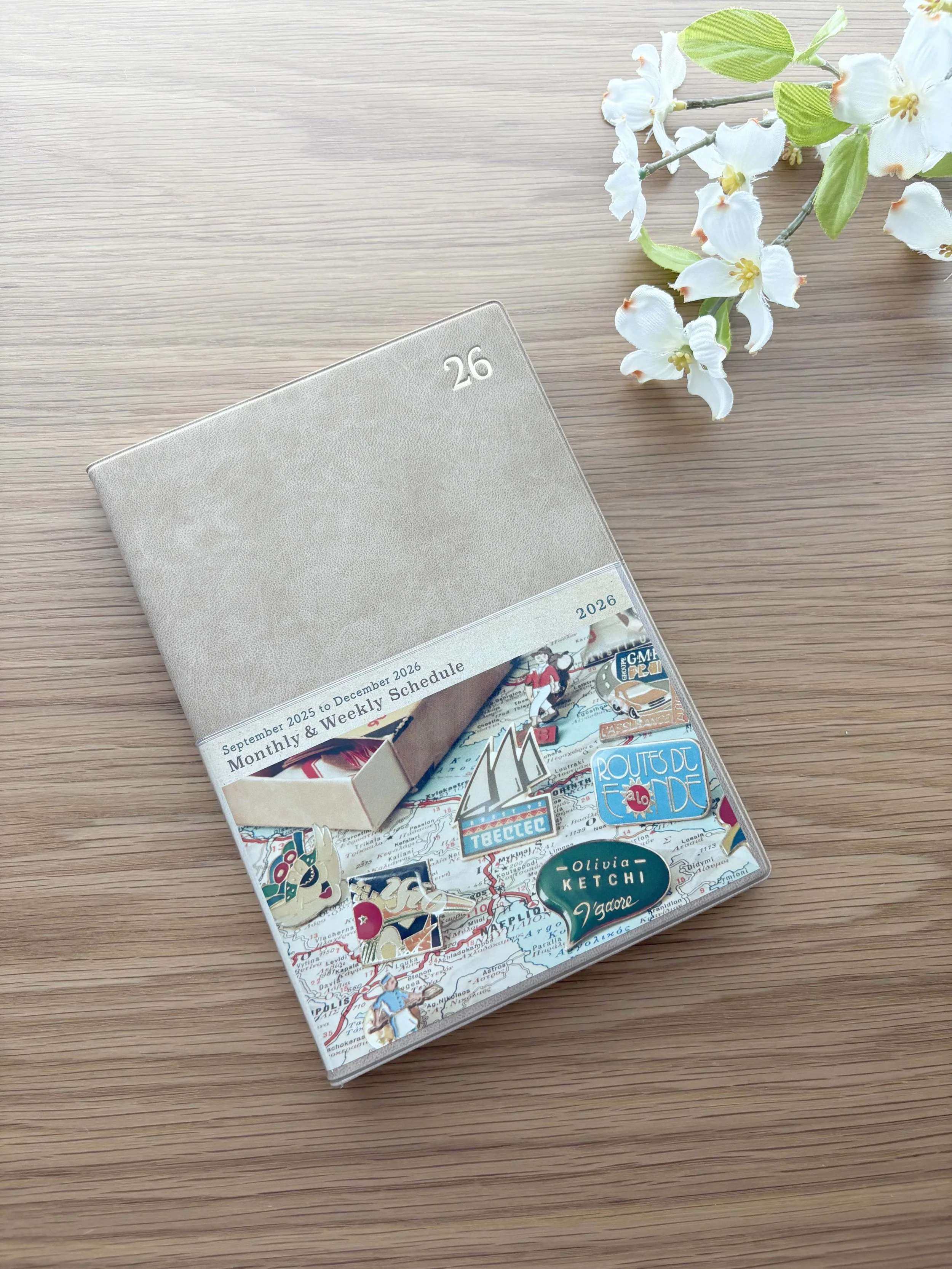 NEW 2026 B6 Size - Ryu-Ryu Diary Planner / Calendar - Soft Leather Plastic Cover - Beige Journey Maps