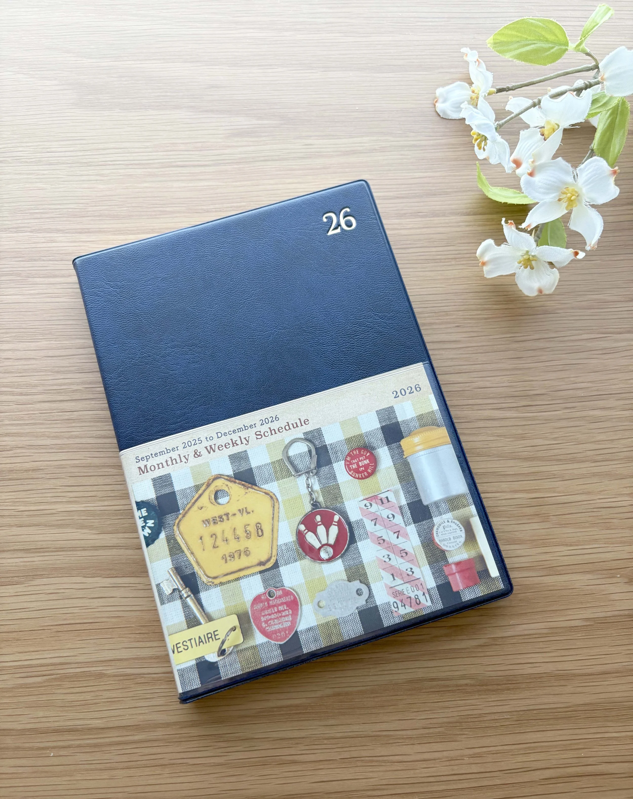 NEW 2026 B6 Size - Ryu-Ryu Diary Planner / Calendar - Soft Leather Plastic Cover - Navy Blue Pins