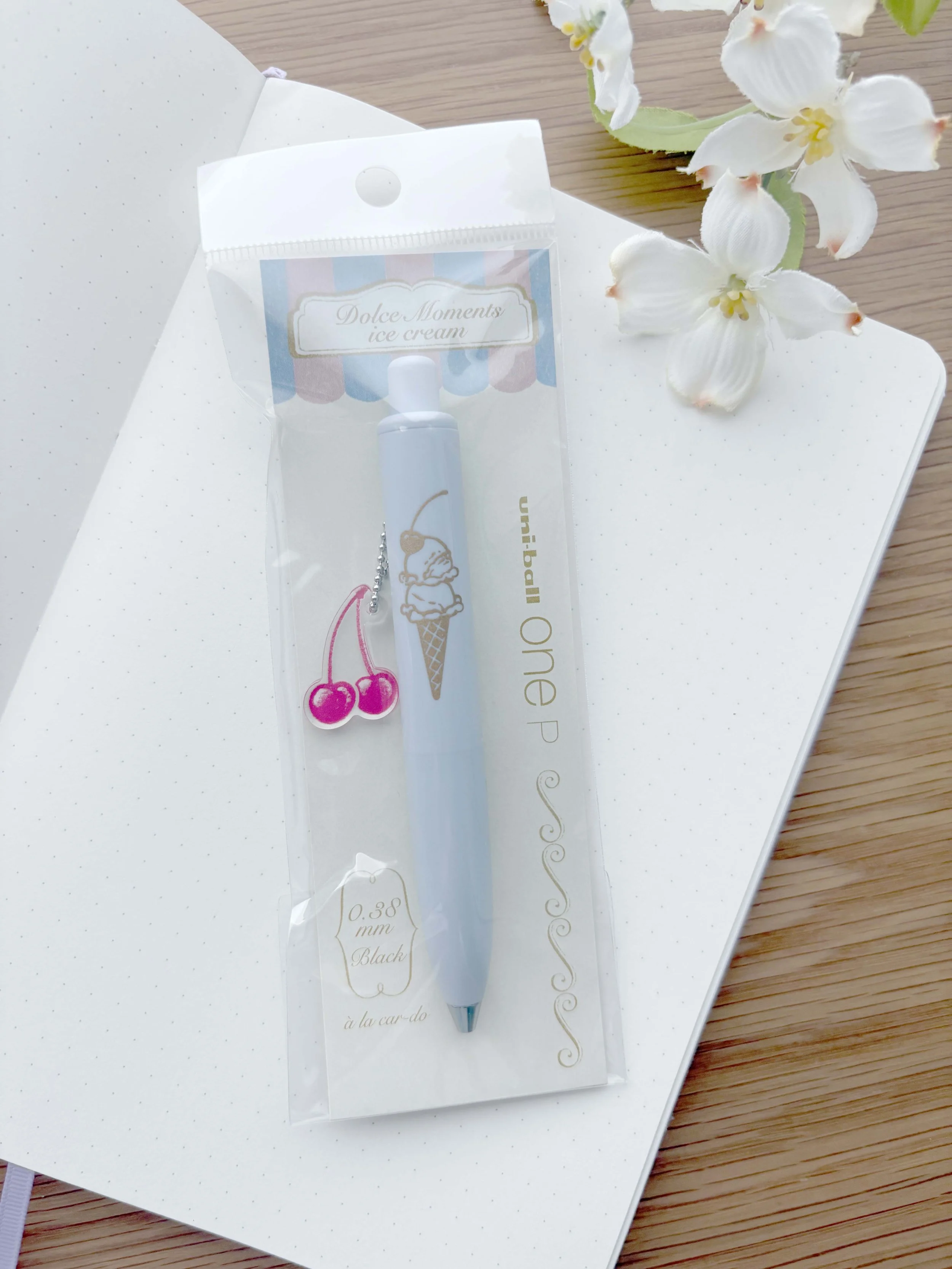 NEW Uni-ball ONE P Gel Pen - 0.38mm black ink with charm - Ice Cream by A ra car-do: Limited Edition