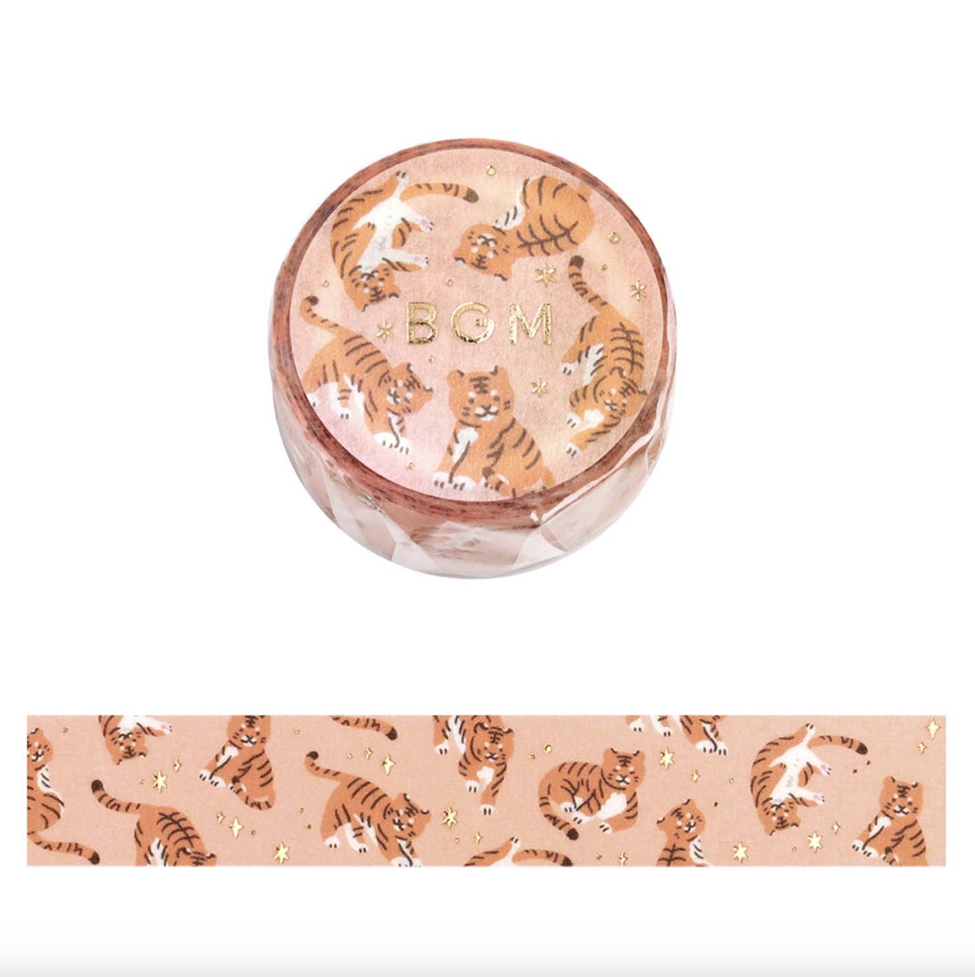 NEW BGM Washi Tape -15 mm - I Love Tiger - Gold Foil